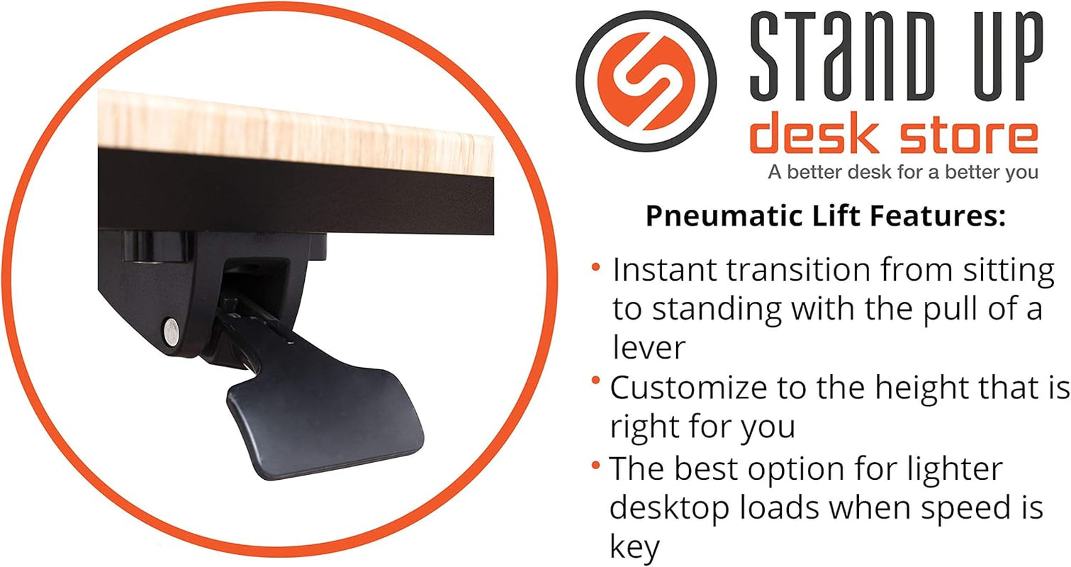 Pneumatic Adjustable Height Rolling Mobile Laptop Standing Desk Cart (Black Frame/Black Top, 28" Wide)