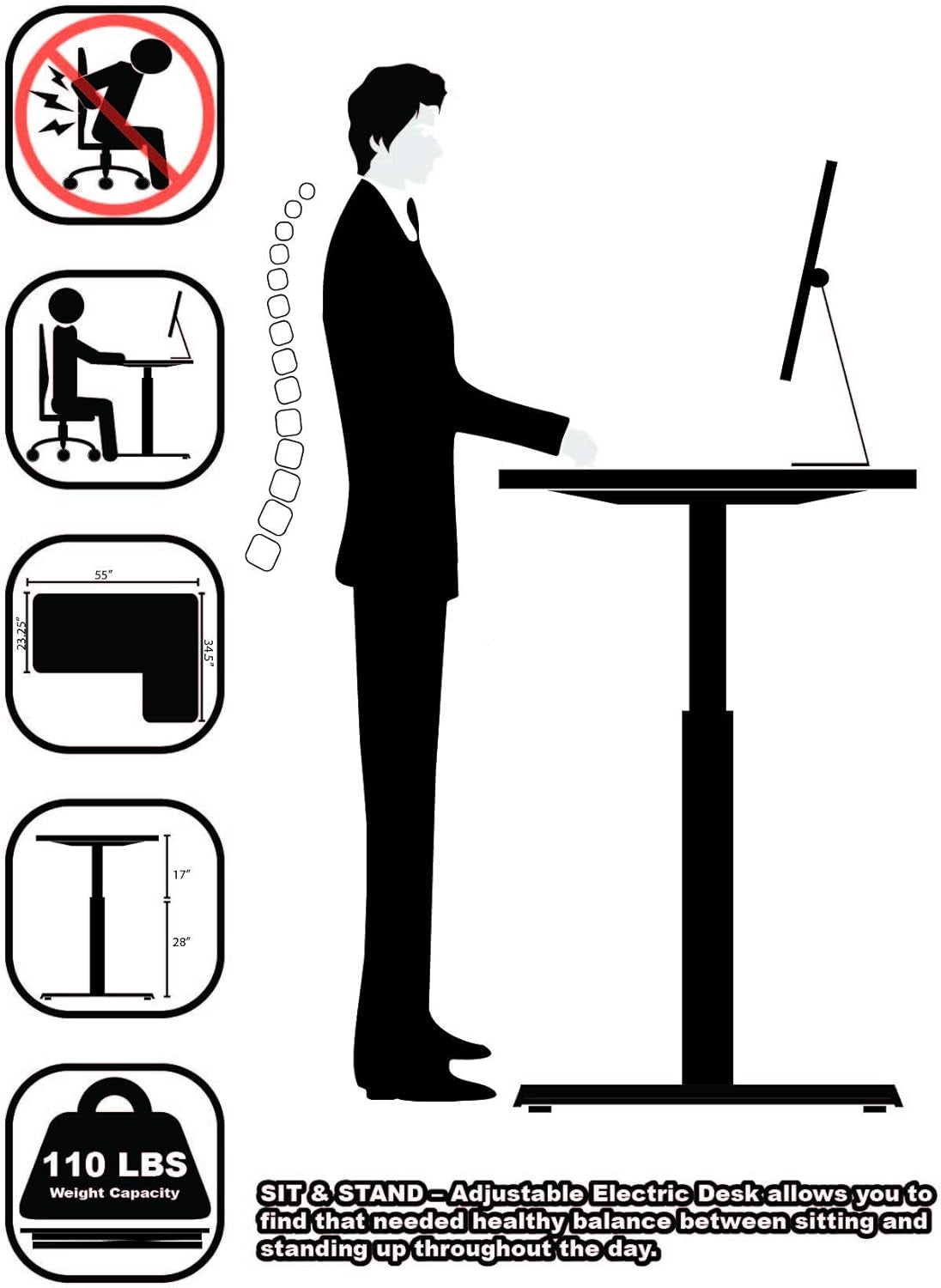 55-Inch Large Electric Height Adjustable L-Shaped Standing Desk with Right Facing Corner, Oak