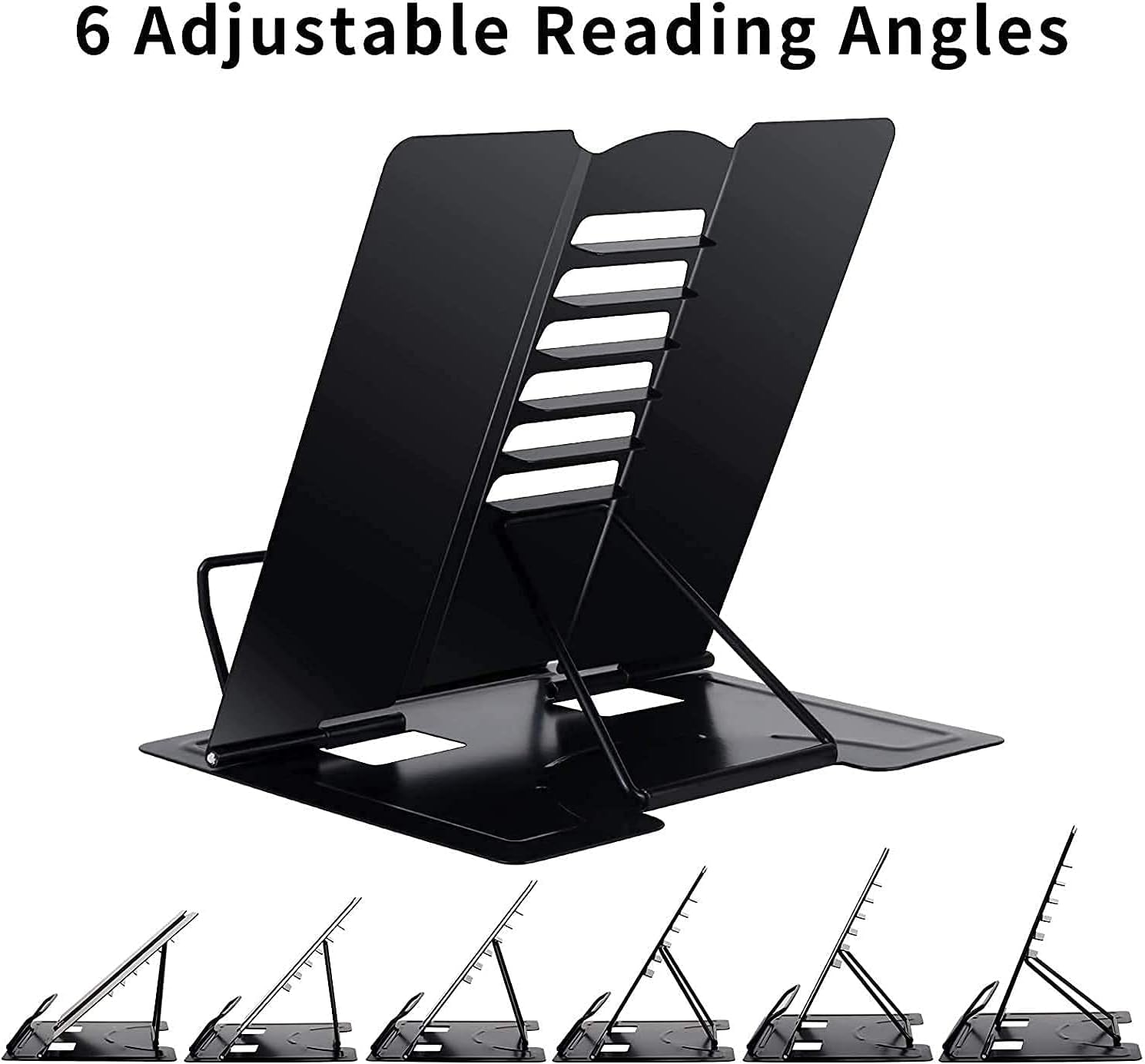 1PC Desk Book Stand Metal Reading Rest Book Holder Adjustable Cookbook Documents Holder Portable Sturdy Bookstands for Recipes Textbooks Tablet Music Books with Page Clips (Black)