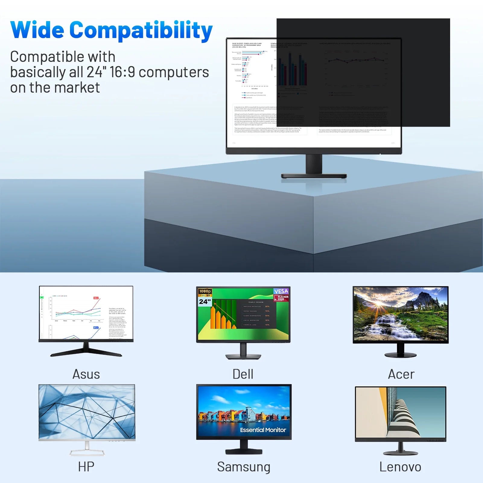 32 Inch Computer Privacy Screen Filter for 16:9 Widescreen Monitor, Removable Eye Protection anti Glare Blue Light Filter Privacy Shield, Anti-Scratch Desktop PC Monitor Screen Protector Film