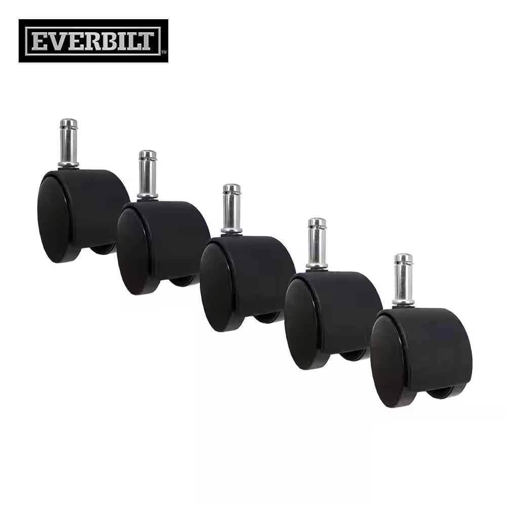 2 In. Black Plastic and Steel Twin Wheel Swivel Friction Grip Stem Office Chair Caster with 75 Lb. Load Rating