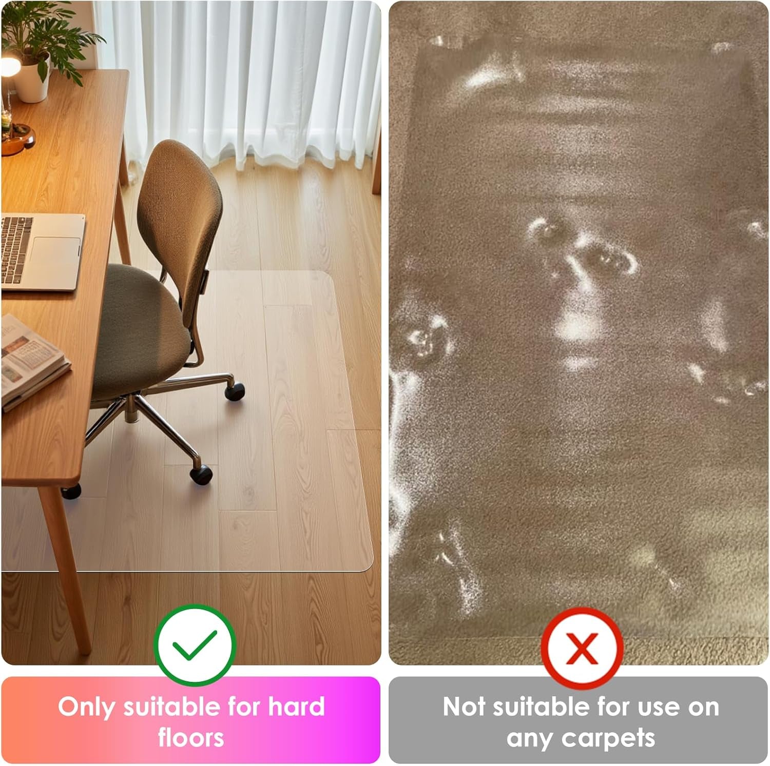 Office Chair Mat for Hard Floors 36 X 48, Clear PVC Hardwood Floor Mat, Durable Plastic Floor Protector for Home and Office Use (36" X 48" Rectangle)