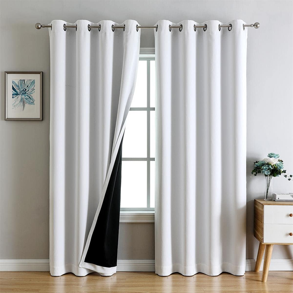 100% Blackout Curtains for Bedroom Living Room 84 Inches Long White Room Darkening Window Grommet Thermal Lined Insulated Light Blocking Noise Reducing 2 Panels Set