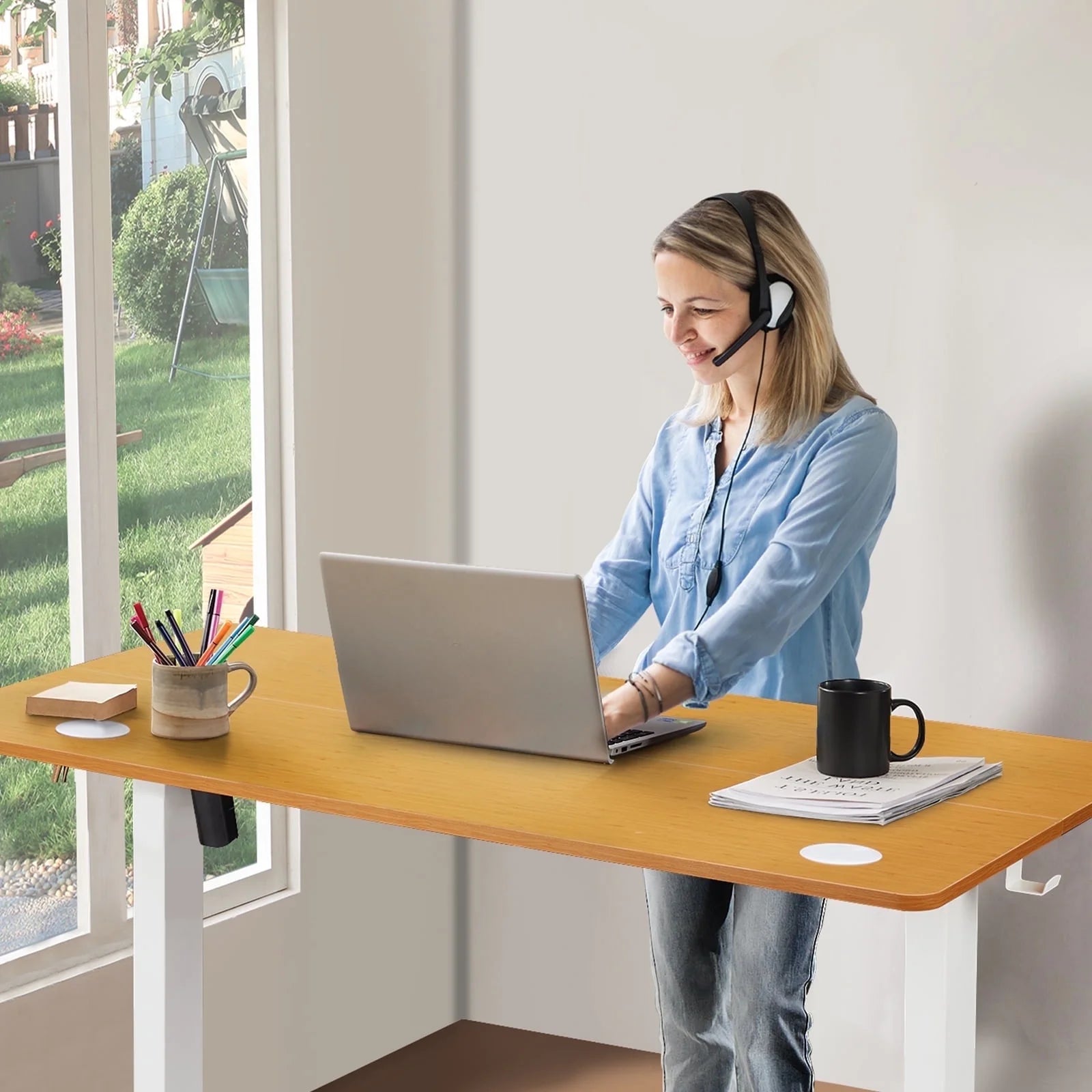 Electric Standing Desk, 40''X24'' Height Adjustable Desk, Home Office Desk with Electric Lift, Sit Stand Desk Workstation for Home Office, Oak