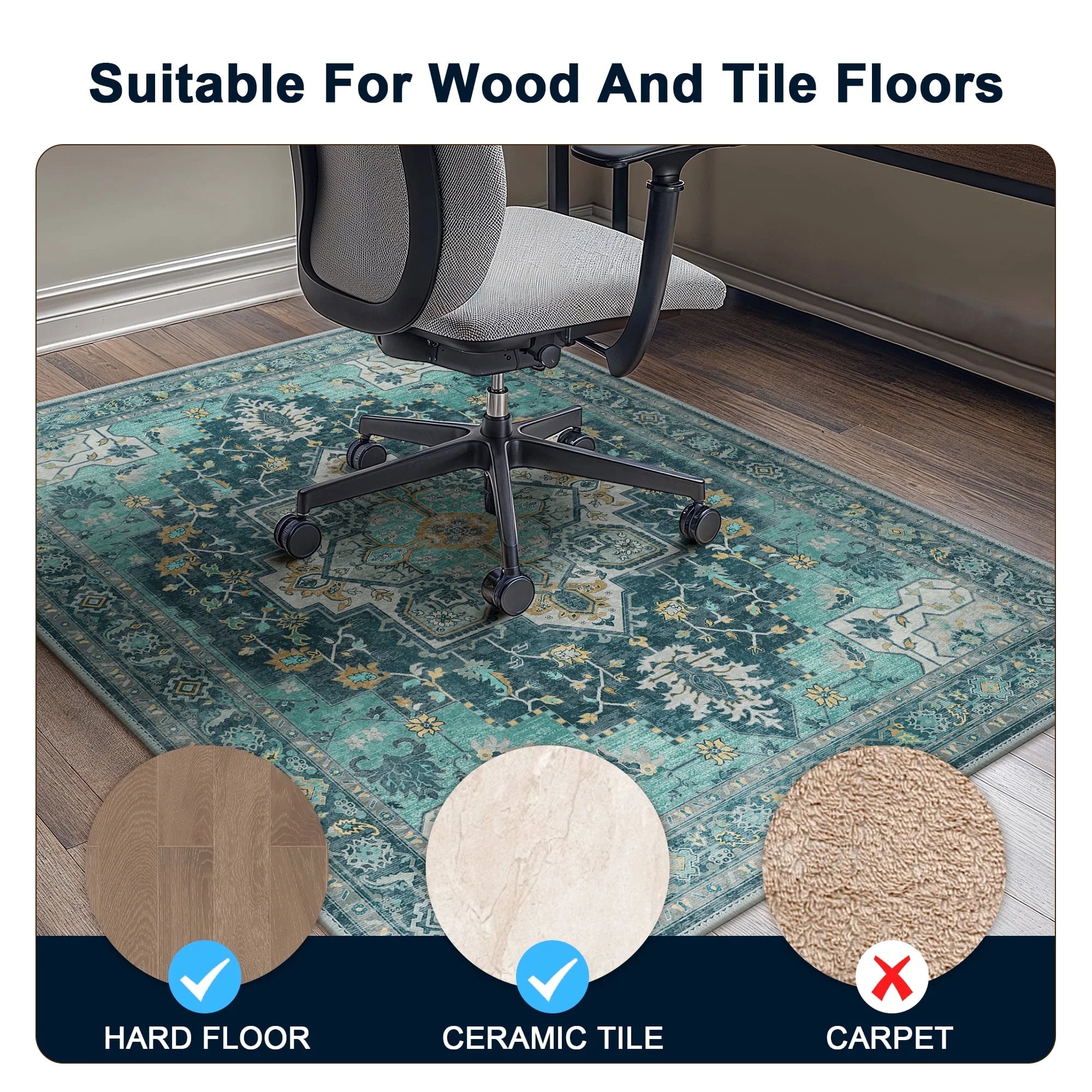 48"X 60" Protective Flooring Office Chair Mat for Hardwood Floor and Tile Floor, Heavy Duty Desk Chair Mat for Carpets, anti Slip Office Floor Mats for Rolling Chairs, Low Pile under Desk Rug
