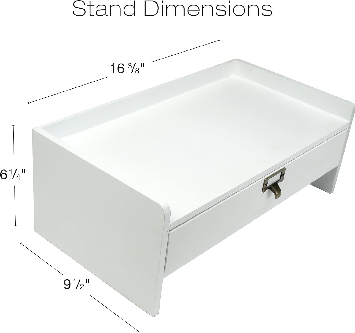 Wooden Monitor Stand: Includes Drawer for Desktop Organization of Notebooks, Pens, Pencils & Office Supplies (White)