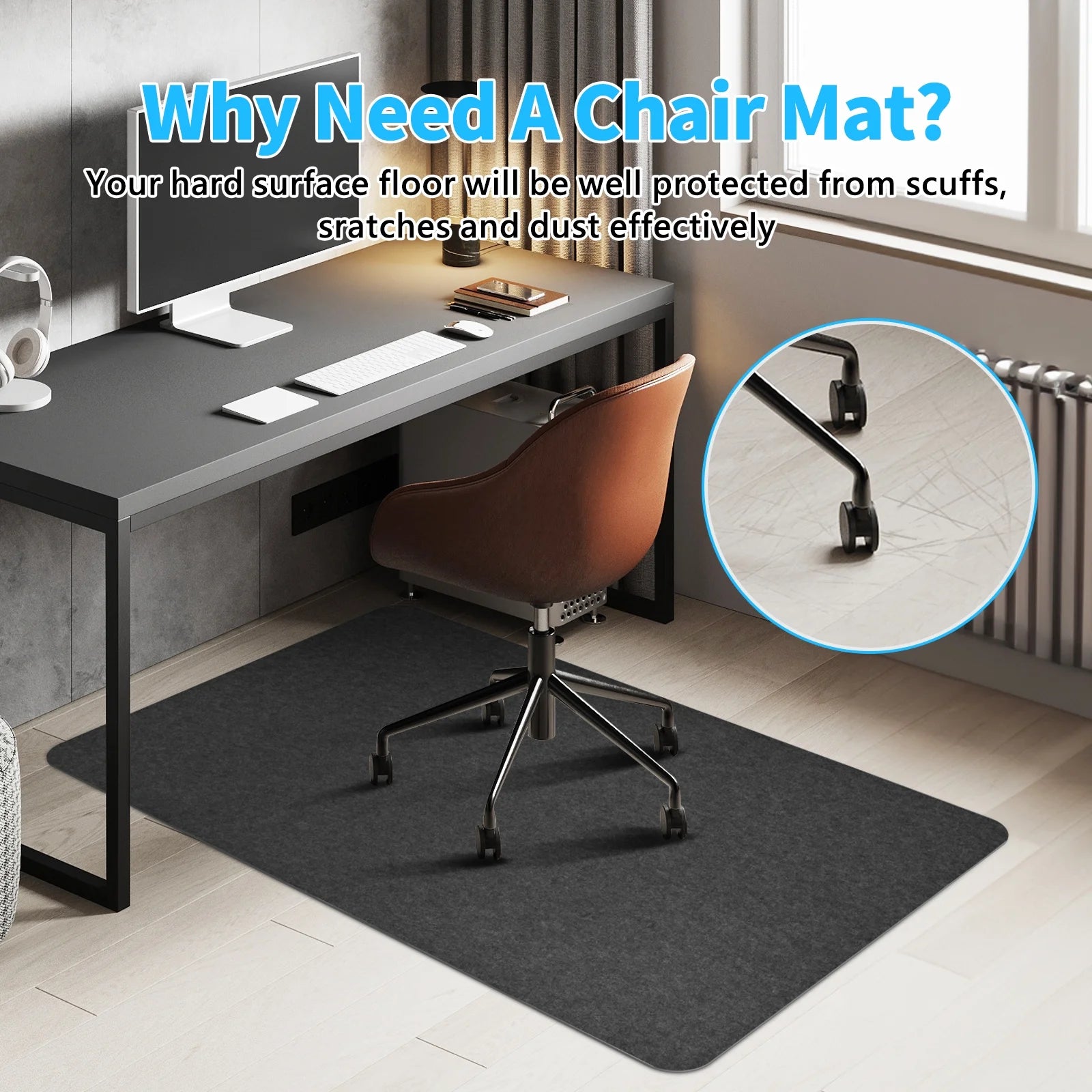 Chair Mat for Hardwood Floor,55" X 35"Office Chair Mats,Floor Protector for Desk Chair,Dark Grey