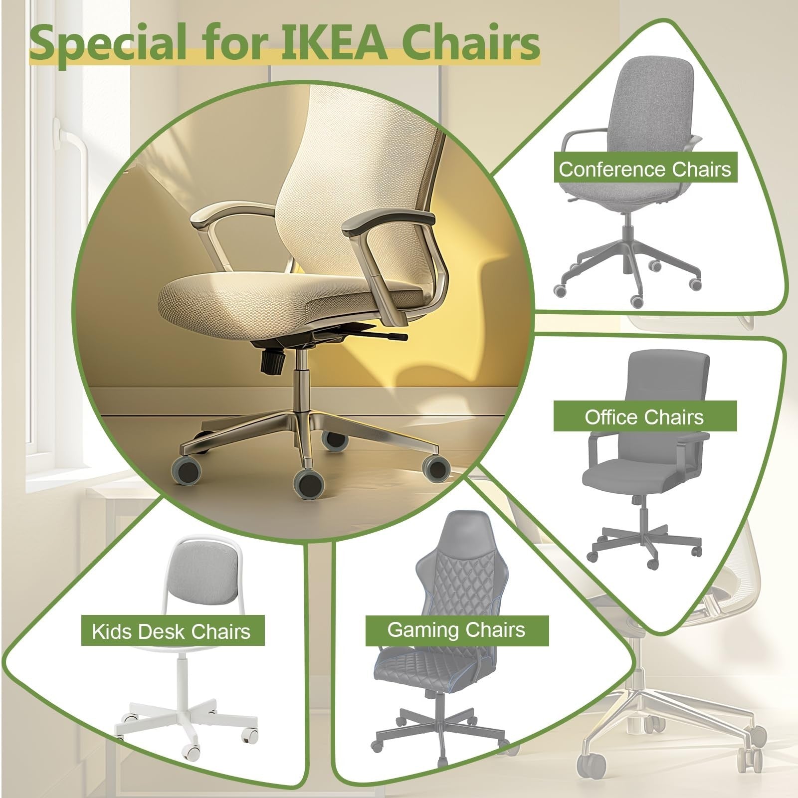 Pchero Office Chair Wheels Replacement for IKEA Chairs, 10Mm Stem (Set of 5),...