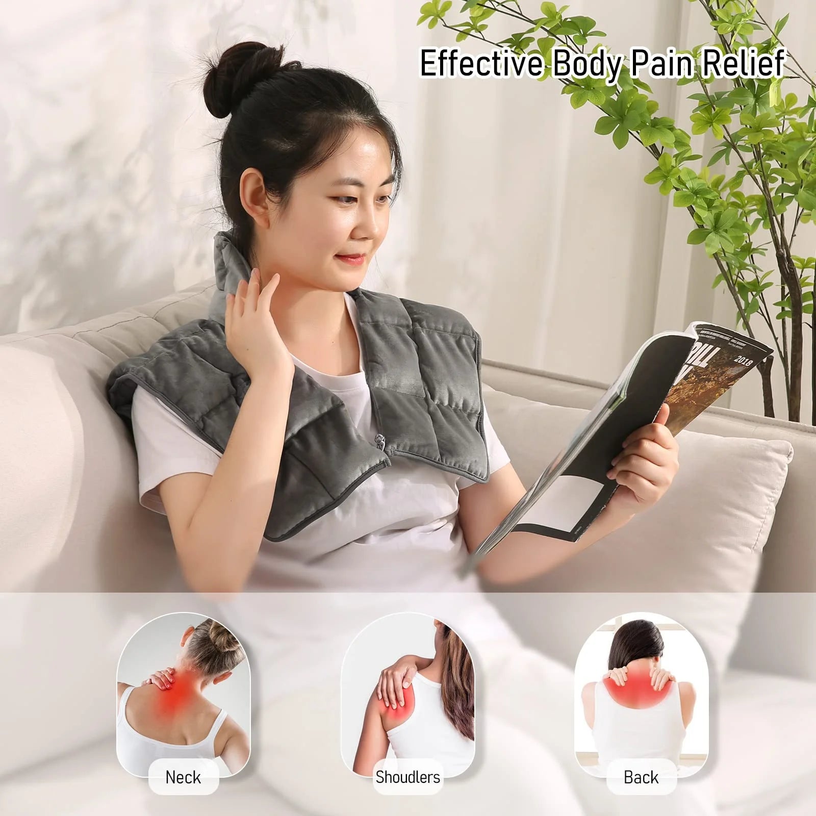 Microwave Heating Pad for Neck, Shoulders & Back with Herbal Aromatherapy, Hot & Cold Compress, Grey Gift for Mother, Wife, Daughter, Girl Friend