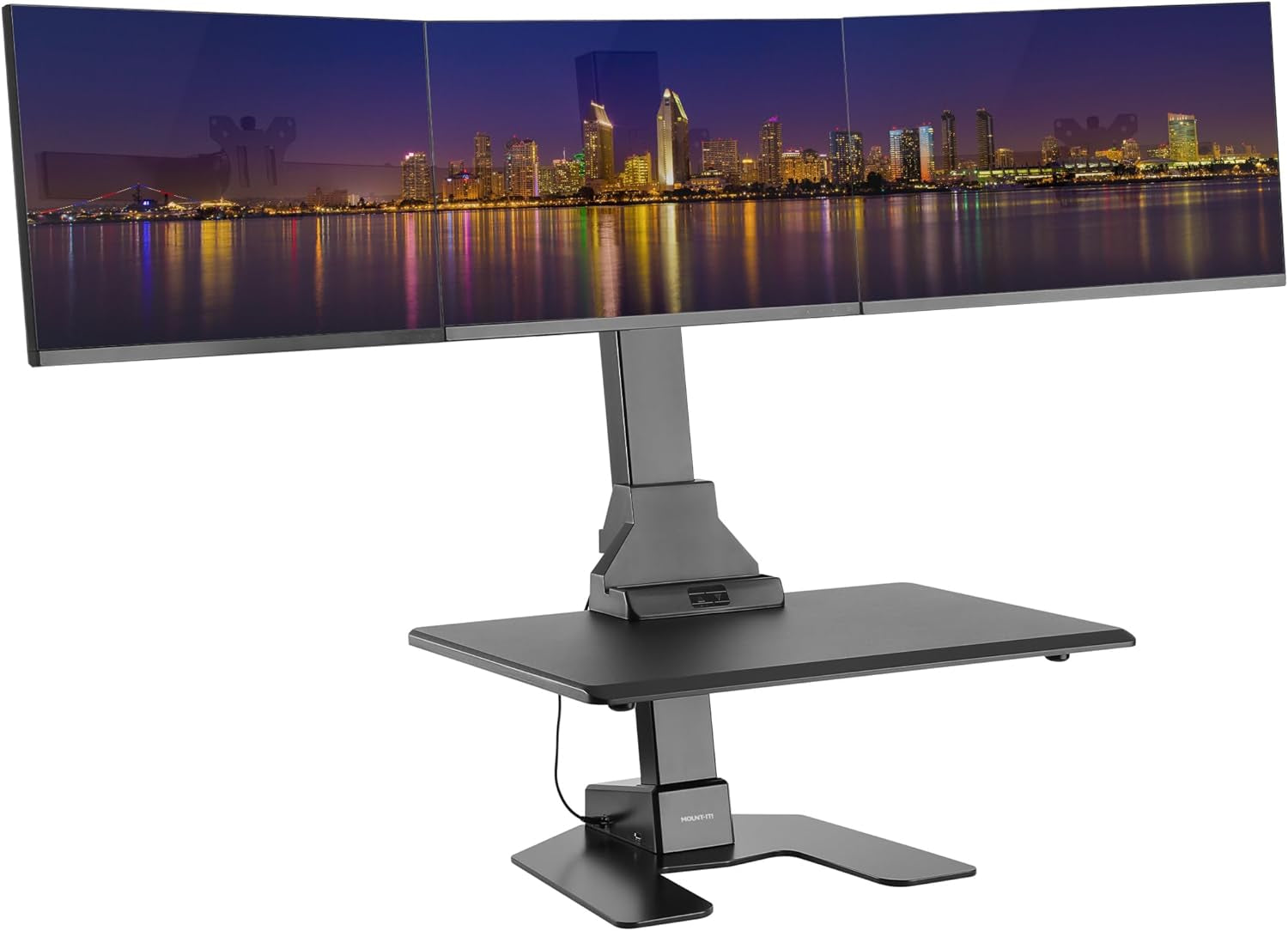 Triple Monitor Electric Standing Desk Converter - 3 Screens Stand up Desk Riser - Height Adjustable Desktop & 3 Mounts for Screens up to 32", Sit-Stand Convertor for Home, Office, School