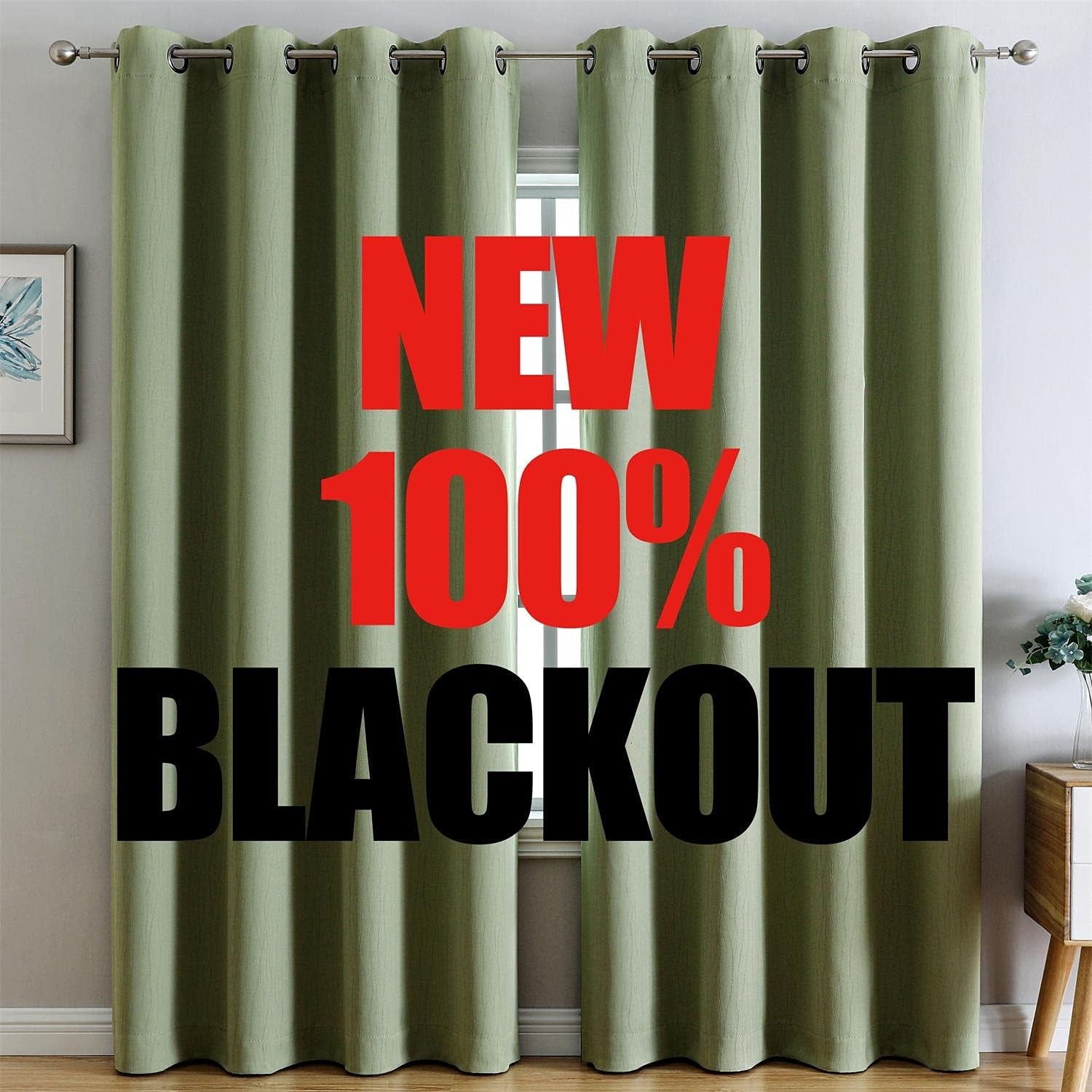 100% Blackout Curtains for Bedroom & Living Room - 84 Inch Sage Green Grommet Curtains, Room Darkening, Thermal Lined, Light Blocking, Noise Reducing, 2 Panels