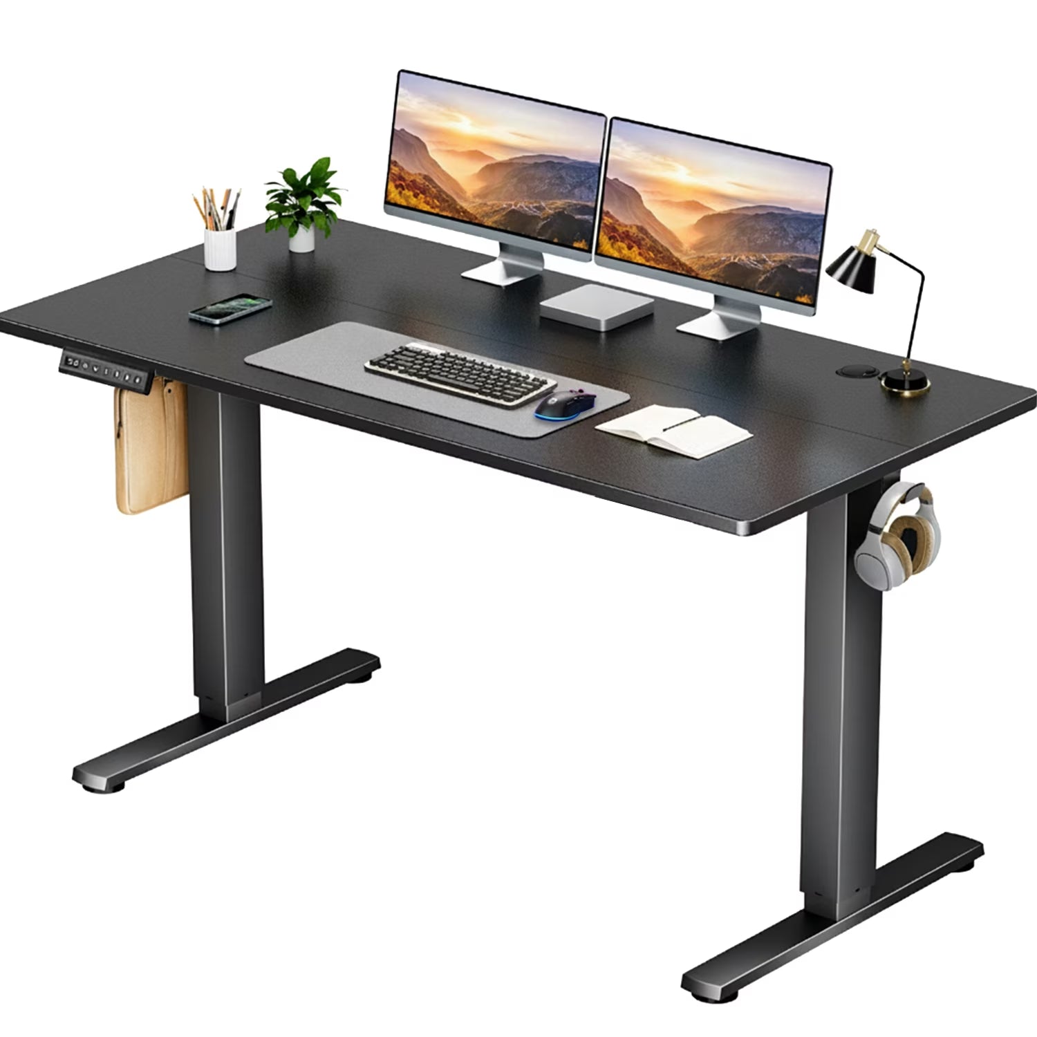 Electric Standing Desk, 55''X24'' Height Adjustable Desk, Home Office Desk with Electric Lift, Sit Stand Desk Workstation for Home Office, Black