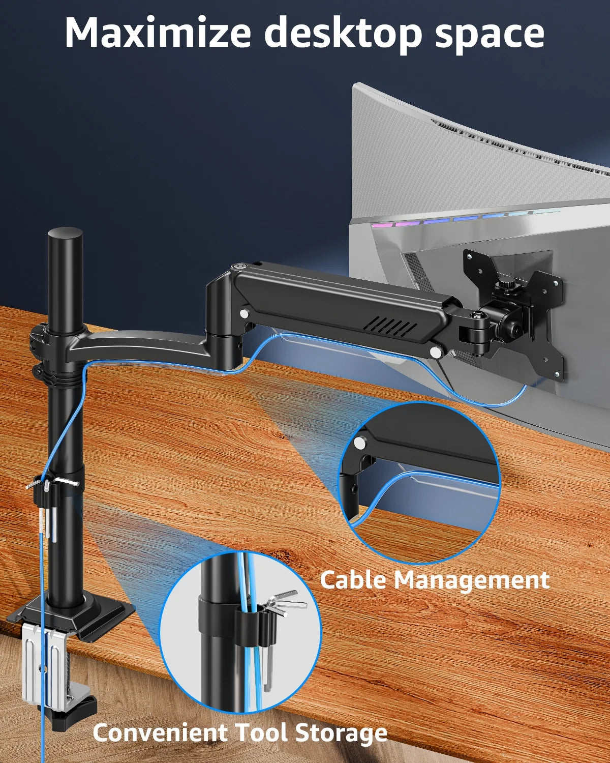 Single Monitor Arm for 13-32Inch, Full-Motion Monitor Mount, Height Adjustable Monitor Stand for Desk, Holds Max 22Lbs