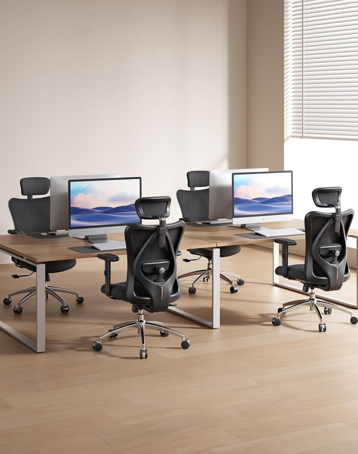 M18 Ergonomic Office Chair for Big and Tall People Adjustable Headrest with 2D Armrest Lumbar Support and PU Wheels Swivel Tilt Function Black