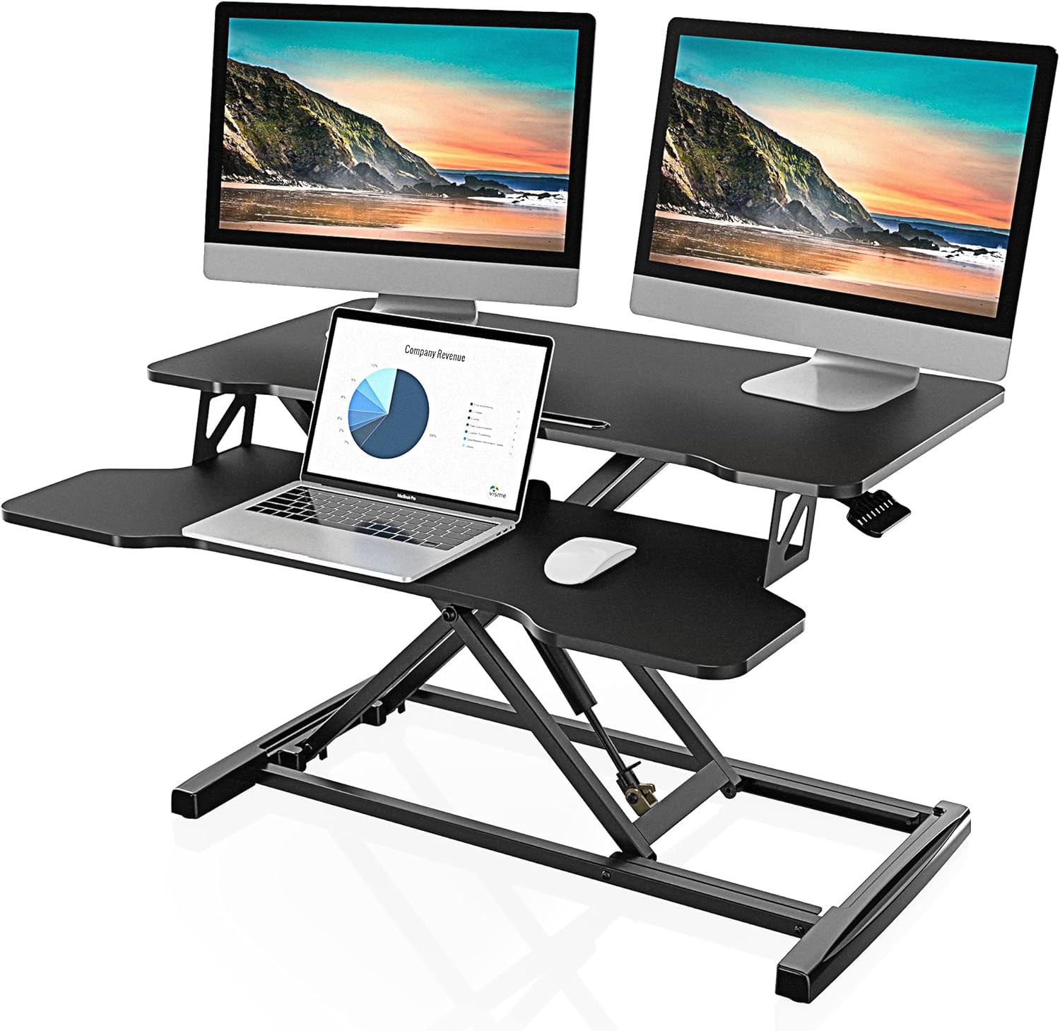 Height Adjustable Standing Desk 32” Wide Sit to Stand Converter Stand up Desk Tabletop Workstation for Dual Monitor Riser FSD308001WB