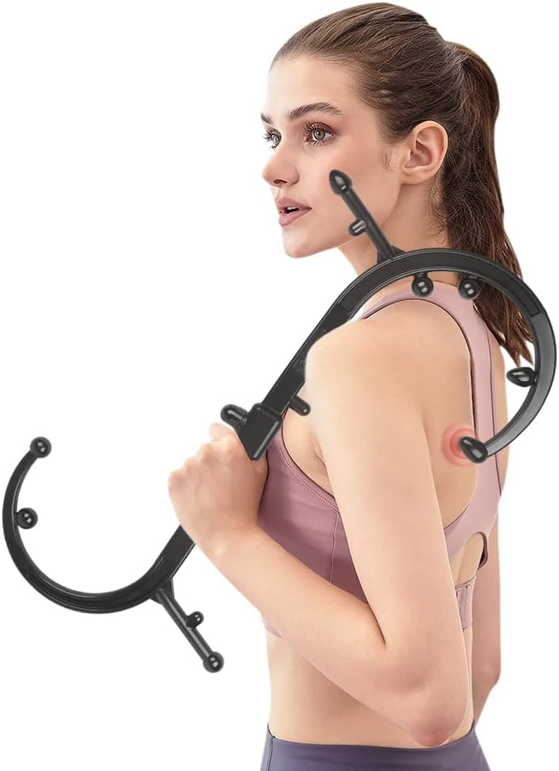 Trigger Point Massager for Neck and Back, Handheld Manual Self Massage Tool, Lower Back and Shoulder Massager, Myofascial Release - Deep Muscle Massage