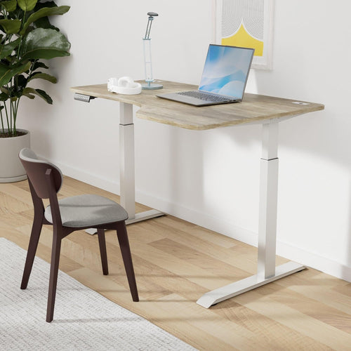 55-Inch Large Electric Height Adjustable L-Shaped Standing Desk with Right Facing Corner, Oak