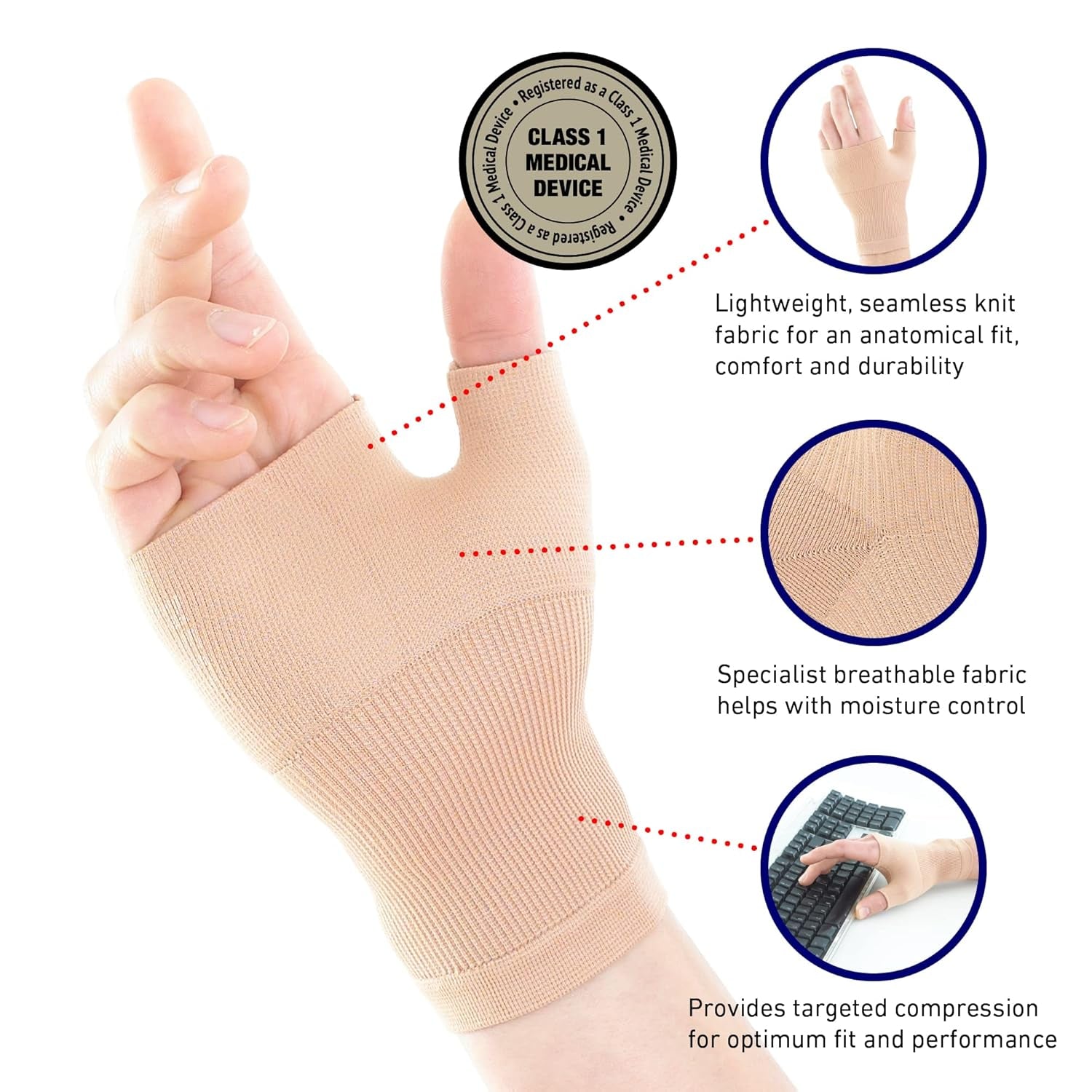 Wrist and Thumb Support for Arthritis, Joint Pain, Tendonitis, Sprain - Wrist Brace Wrist Compression Hand Support - M - Beige