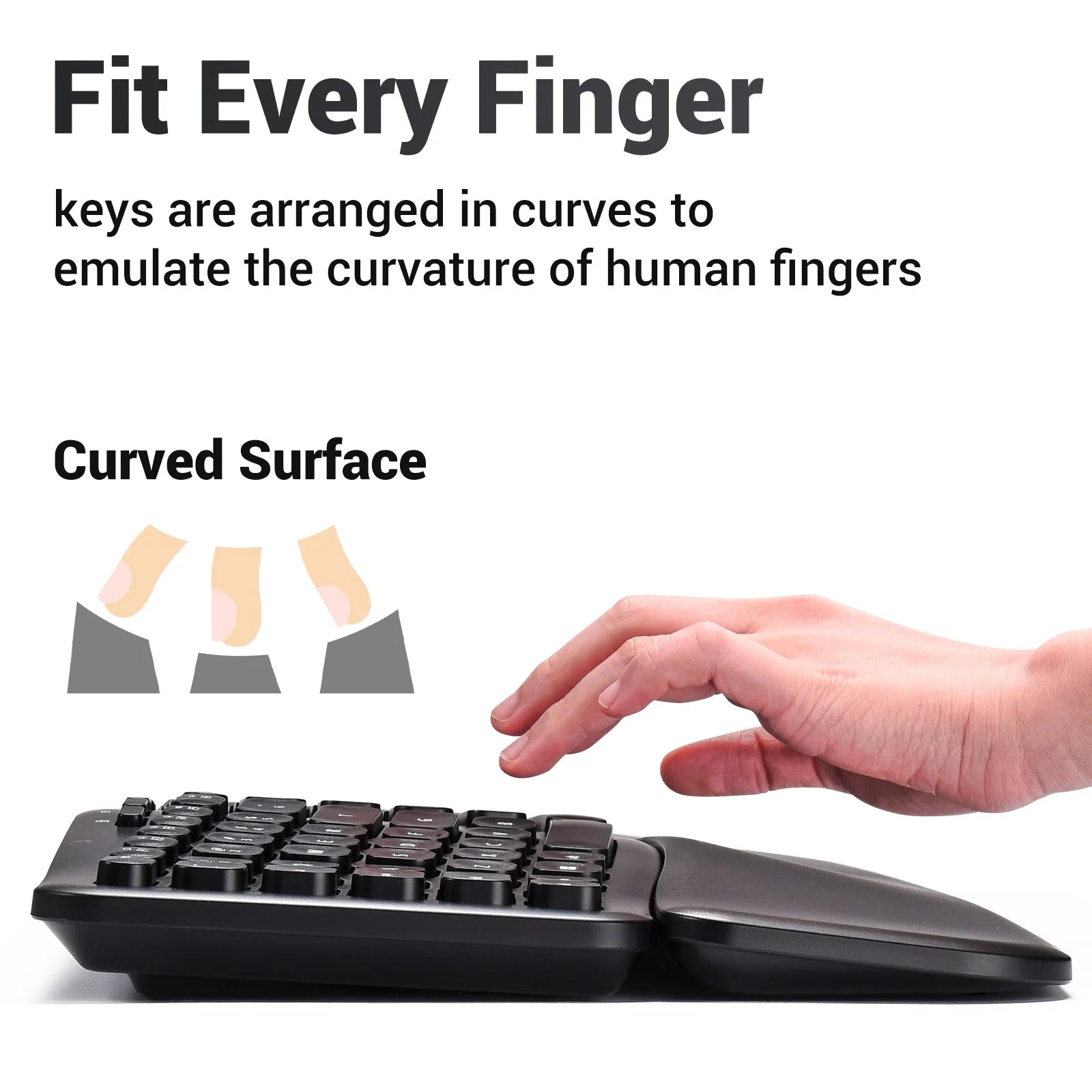 '+ K100-B Adjustable Wireless Ergonomic Keyboard with Magnetic Wrist Rest, Black