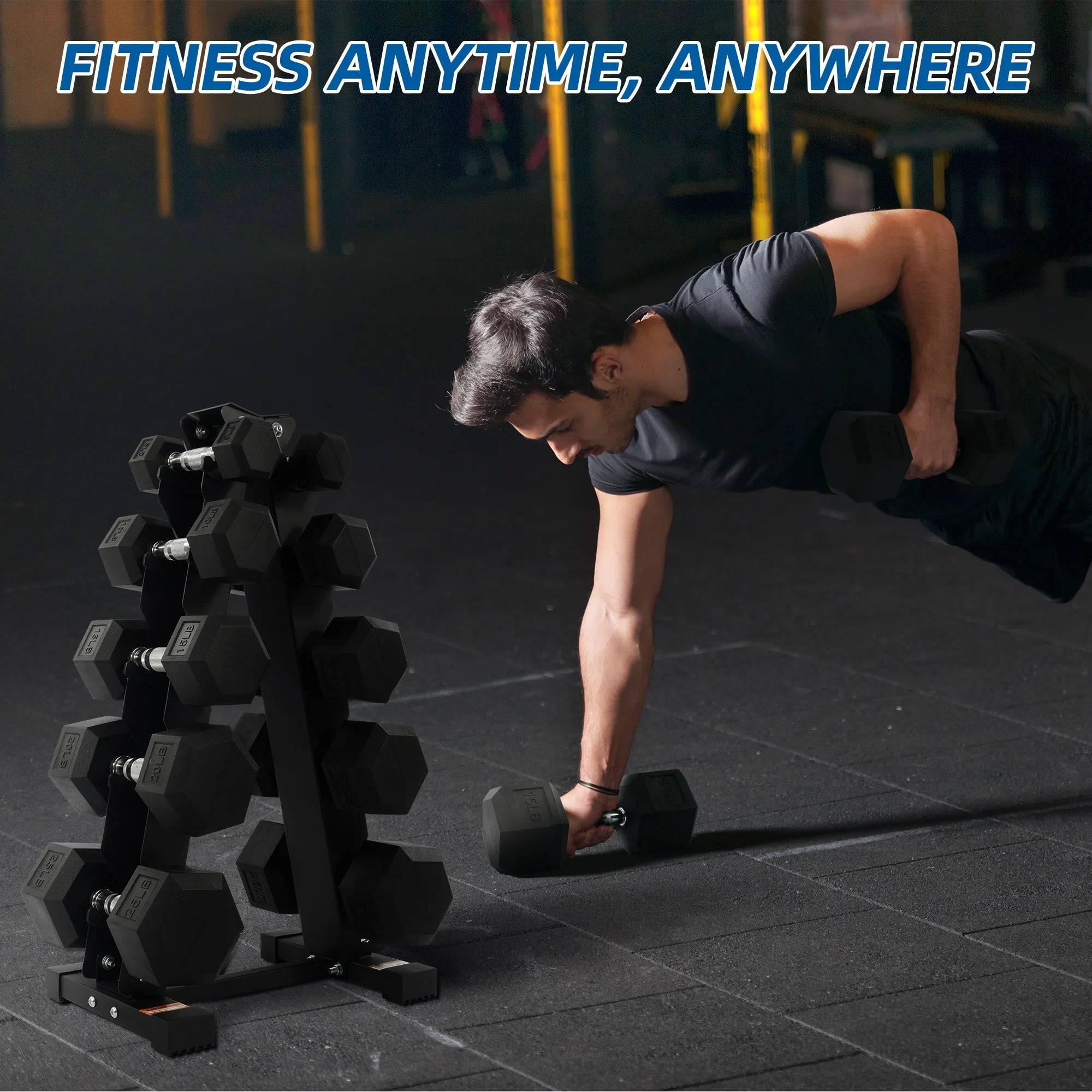 150LB Coated Hex Dumbbell Weight Set and A-Frame Storage Rack, 5-25 Lbs Pairs