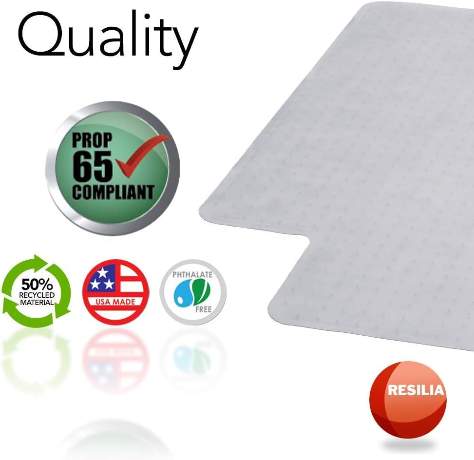 Office Desk Chair Mat with Lip - for Low Pile Carpet (With Grippers) Clear, 36 Inches X 48 Inches, Made in the USA