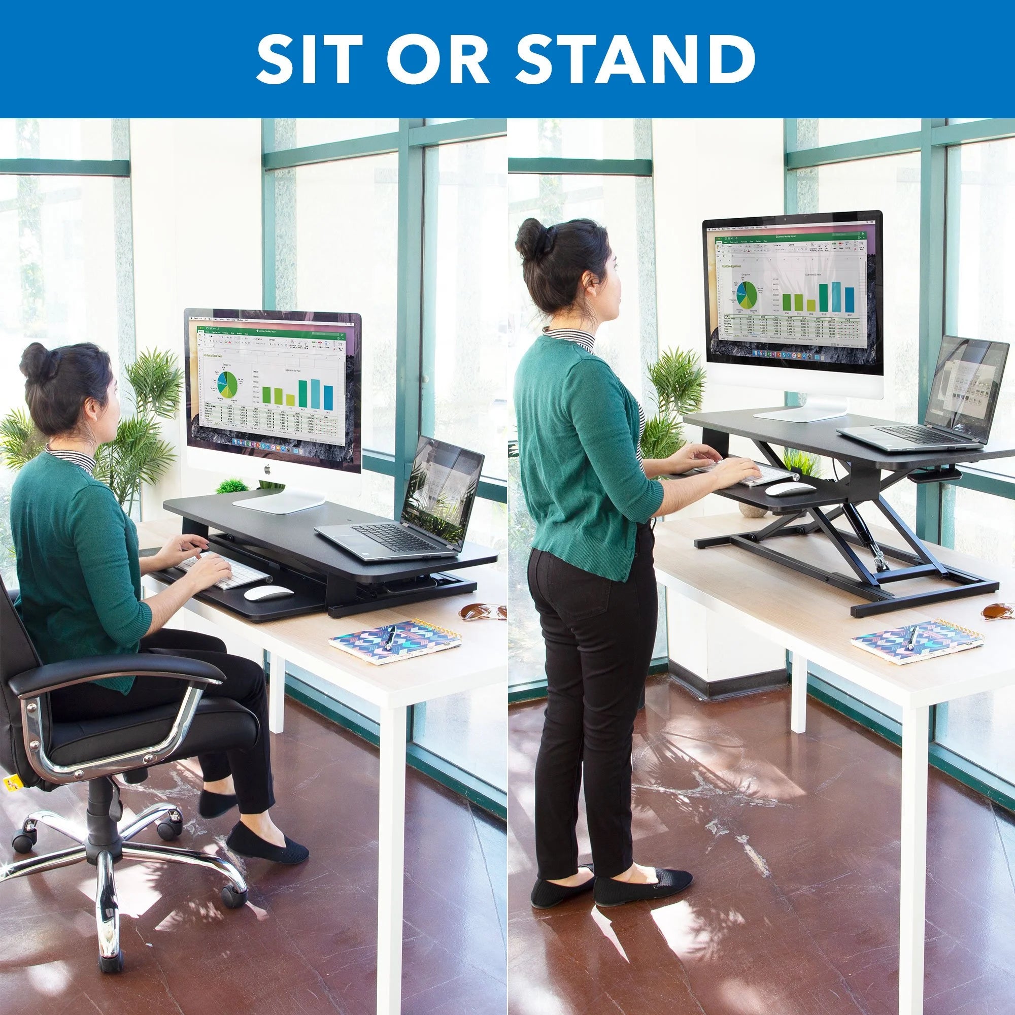 Standing Desk Converter, Sit Stand Desk Riser, 37 Inch Platform