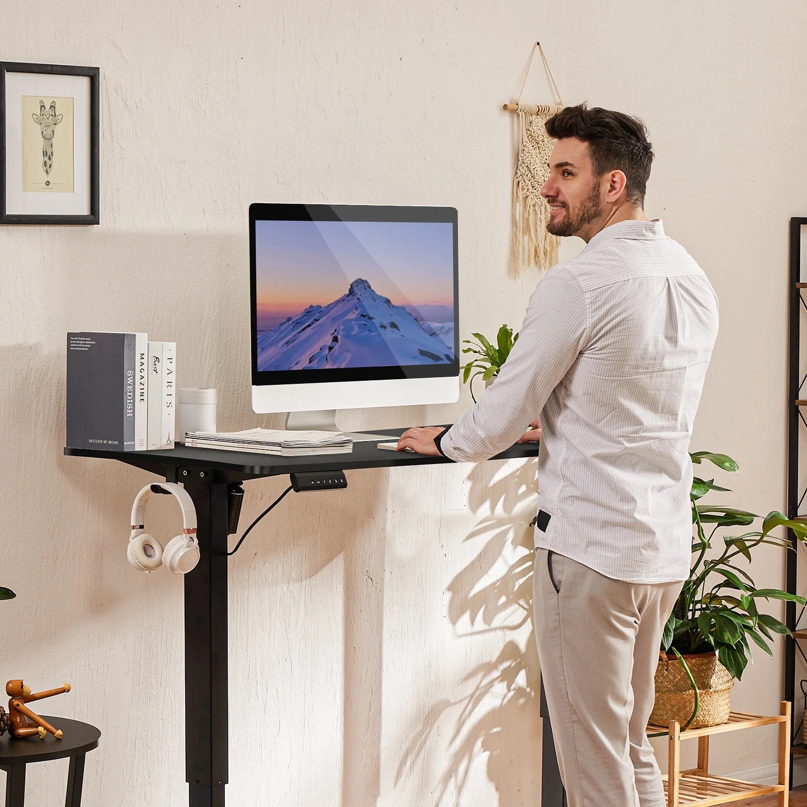 Electric Standing Desk, 55''X24'' Height Adjustable Desk, Home Office Desk with Electric Lift, Sit Stand Desk Workstation for Home Office, Black