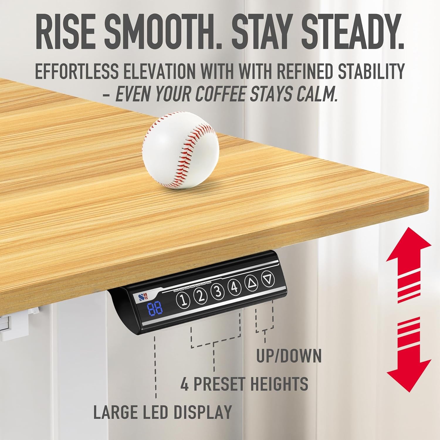 40-Inch Electric Height Adjustable Standing Desk with Drawer, Memory Preset and Cable Management Tray, Oak