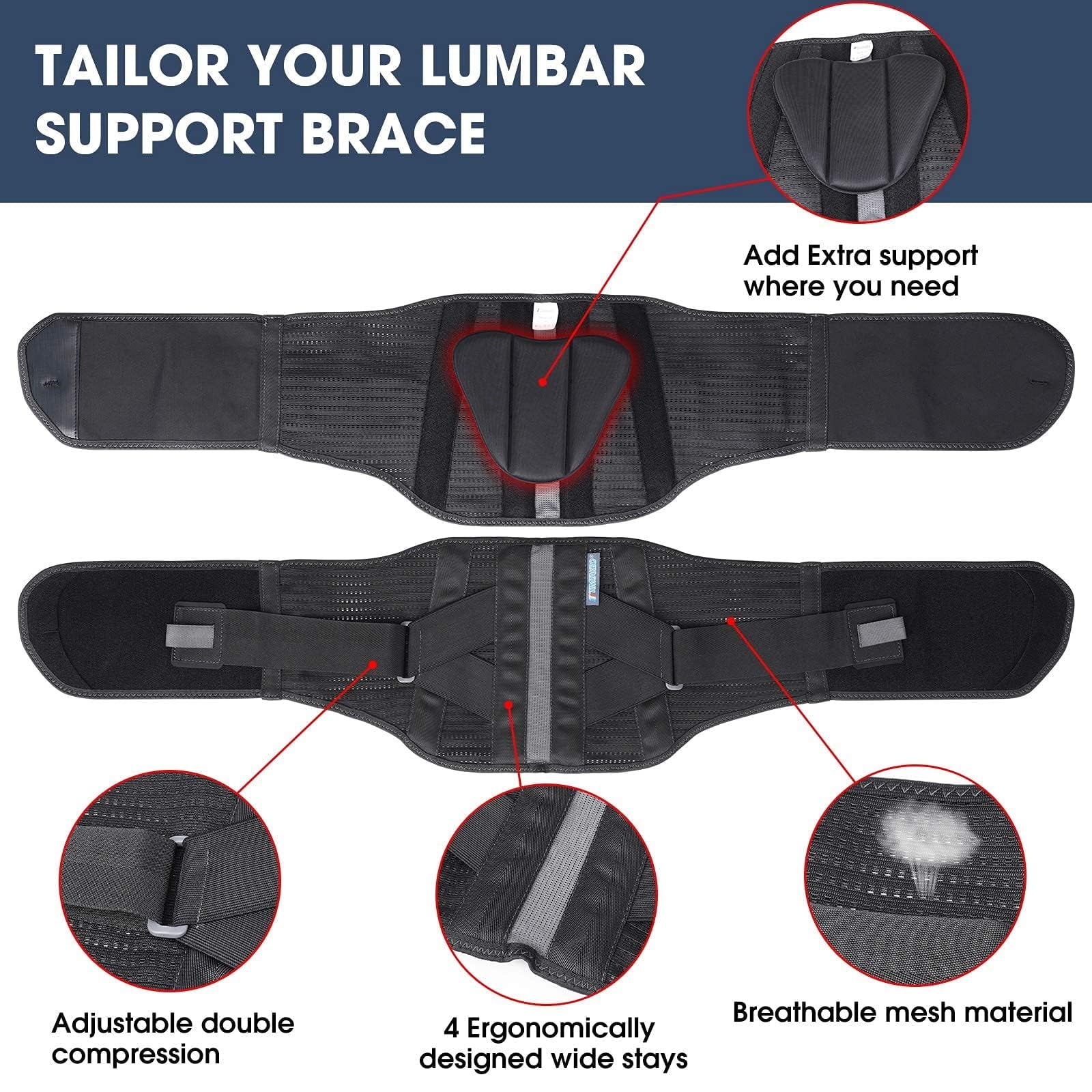 3X plus Size Back Brace Support Belt, Lower Back Brace for Pain Relief, Back Support Brace for Lifting at Work, Scoliosis Pain Relief Brace (Black, XXXL Fits 47”-55” Belly Wais