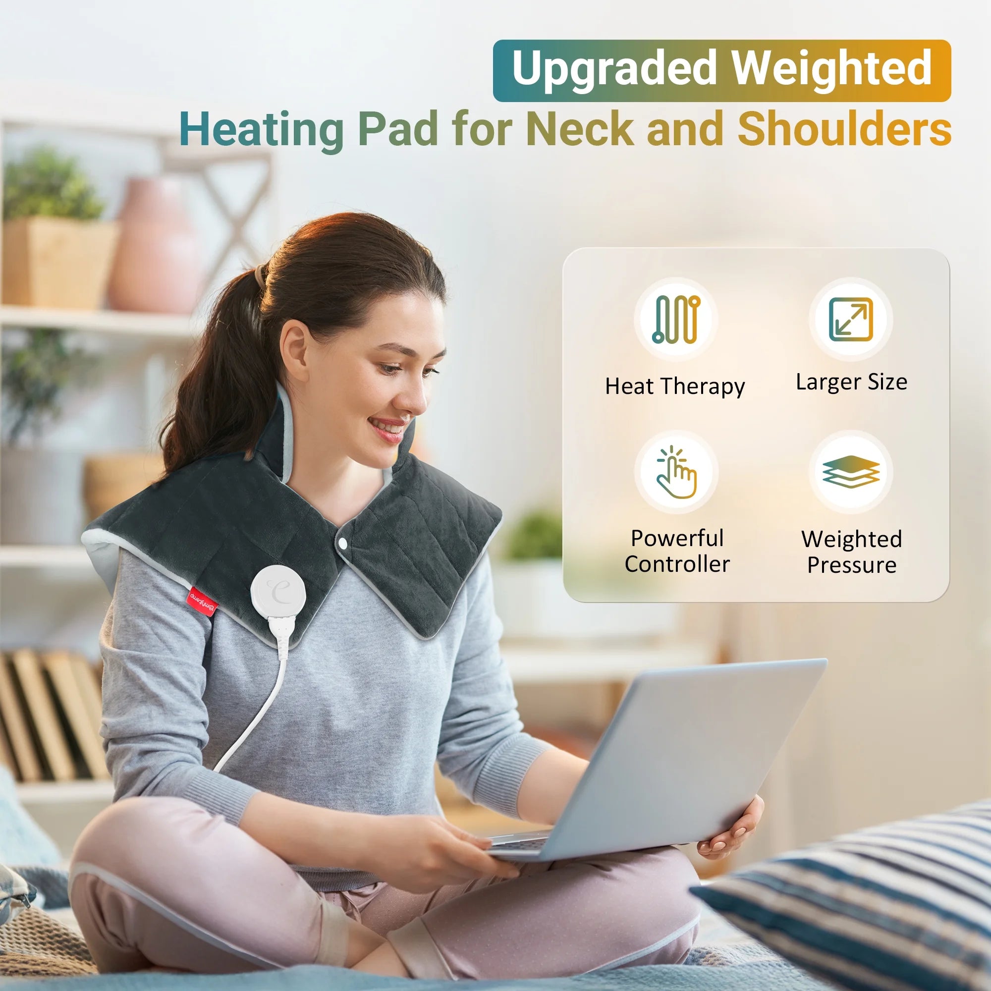 Weighted Heating Pad for Neck and Shoulders, FSA HSA Eligible, 19"X 24", Gray