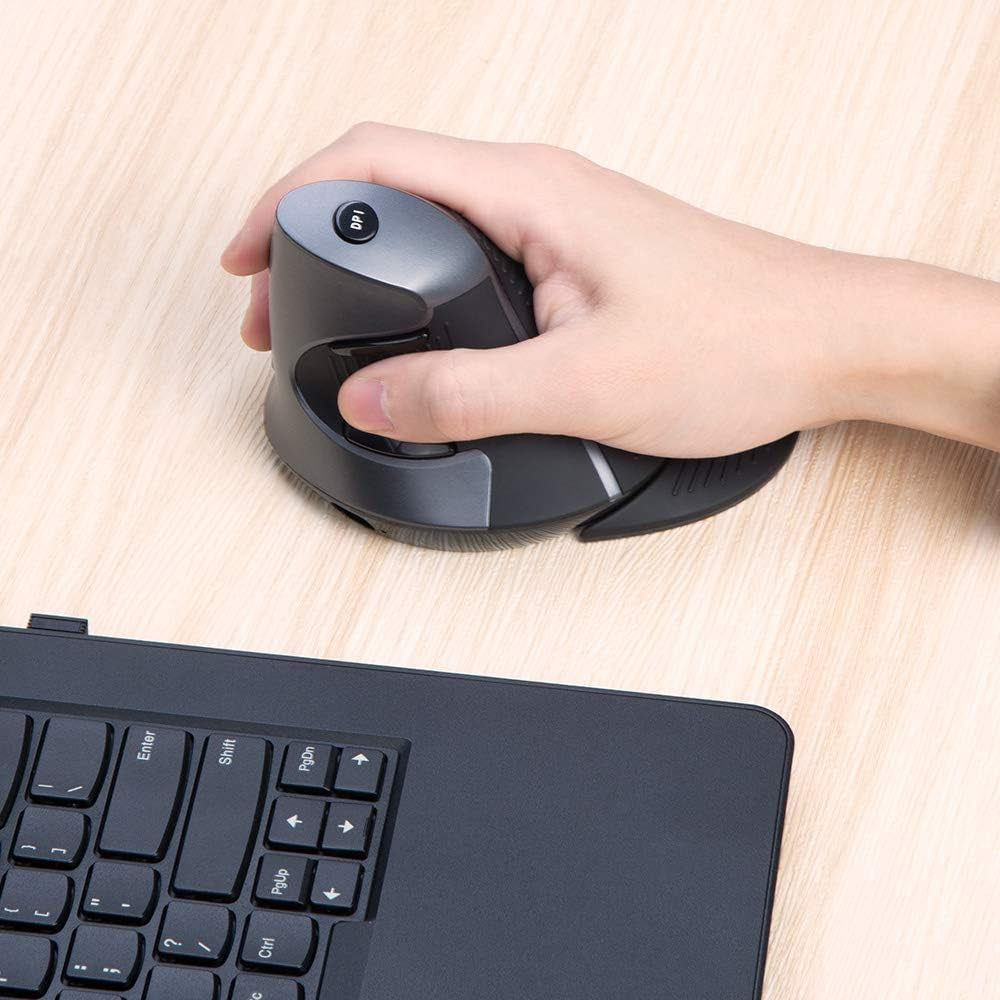 Rechargeable Ergonomic Wireless Mouse Silent, 1600DPI, Reduce Hand and Wrist Pain, Vertical Mouse with USB Receiver and BT 5.0, 6 Buttons and Removable Palm Rest (M618G Db-Black)
