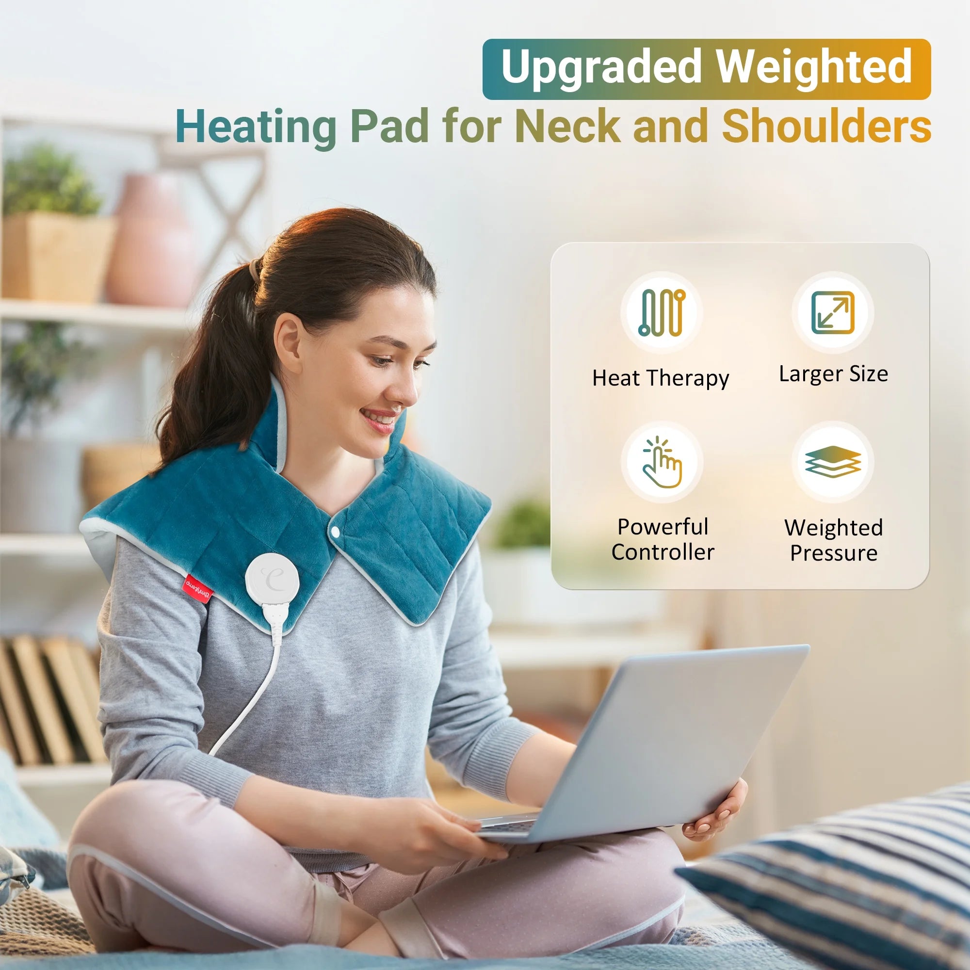 Weighted Heating Pad for Neck and Shoulders, FSA HSA Eligible, 19"X 24", Blue