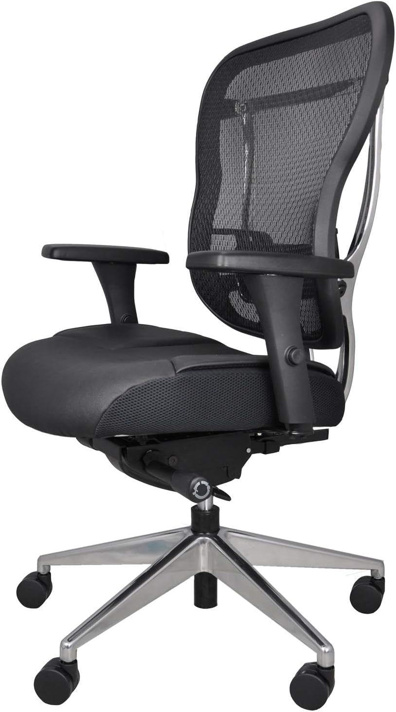 Aloria Series Office Chair Ergonomic Executive Computer Chair, Genuine Leather Seat Cushion, Mesh Back, Adjustable Lumbar Support Swivel and Tilt High-Back (Black)