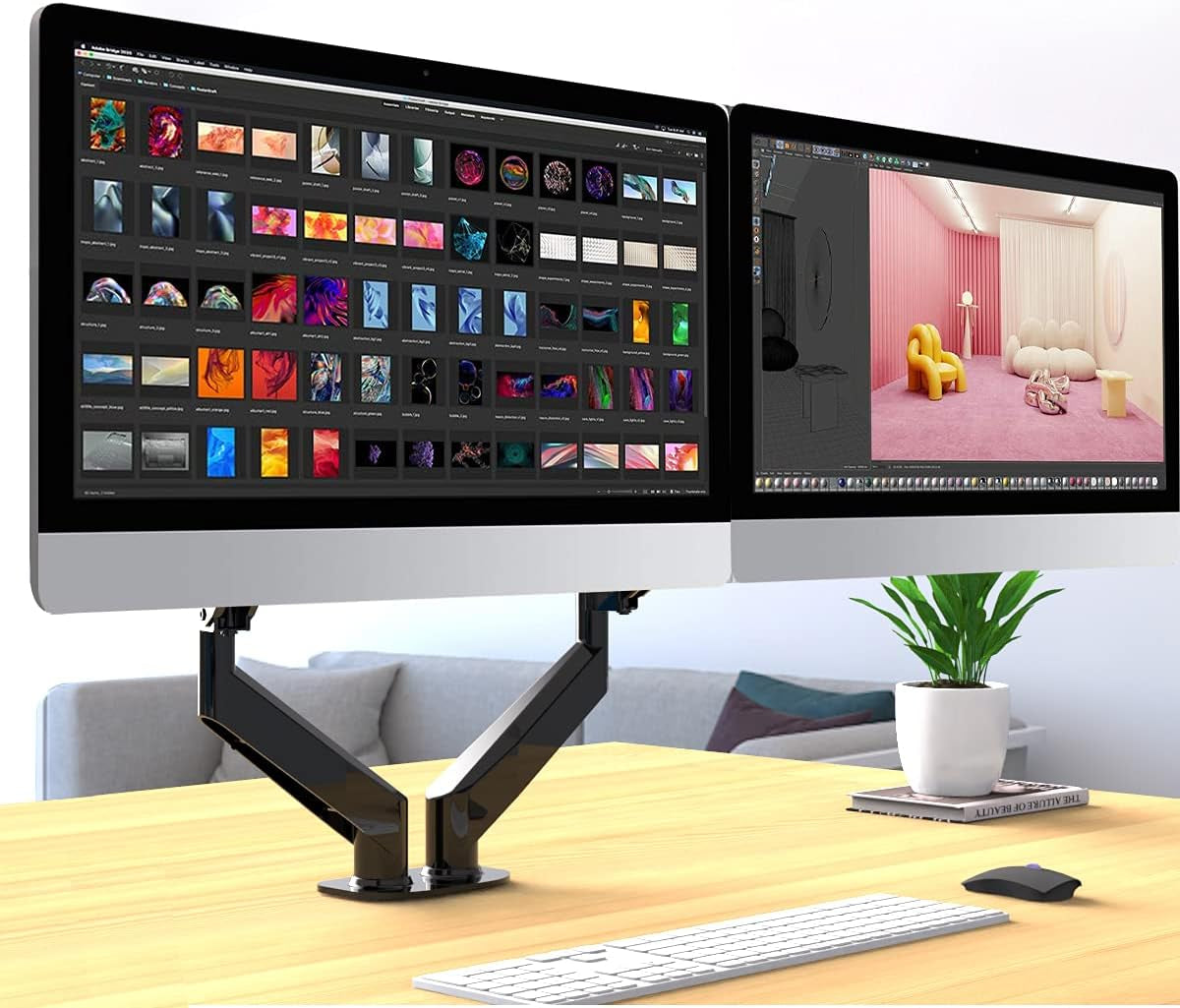 Dual Monitor Mount Stand-Height Adjustable Gas Spring Monitor Arm Desk Mount for 2 Computer Screens 17 to 32 Inches - Each Arm Holds up to 22Lbs,Black(Md8Sp)