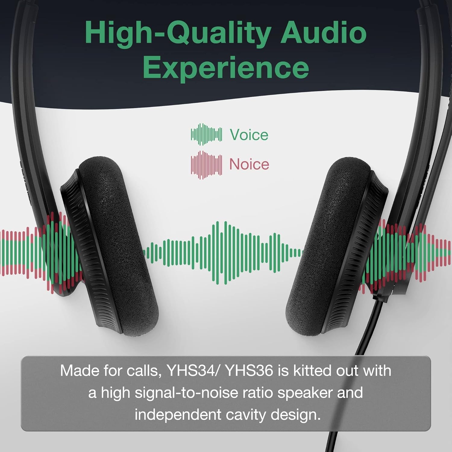 Phone Headsets for Office Phones YHS34 Lite QD to RJ9 Wired Headset Compatible with Poly Snom Grandstream Phones Desk Landline Headset with Microphone -Dual/111G/2.1M Cable