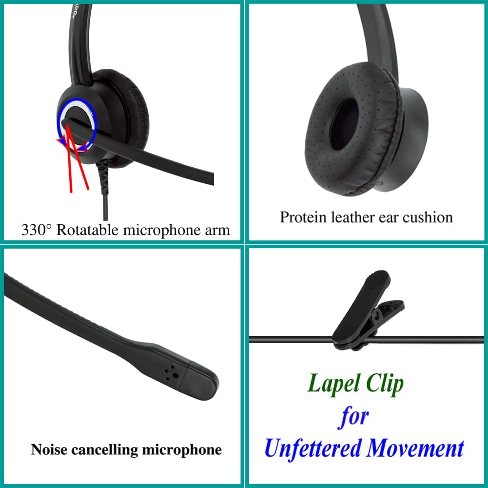 Phone Headset Compatible with Grandstream Yealink Snom Phones Microphone Noise Cancelling Headphones HD Voice RJ9 & 3.5Mm (CTIA) Adapter (Binaural)