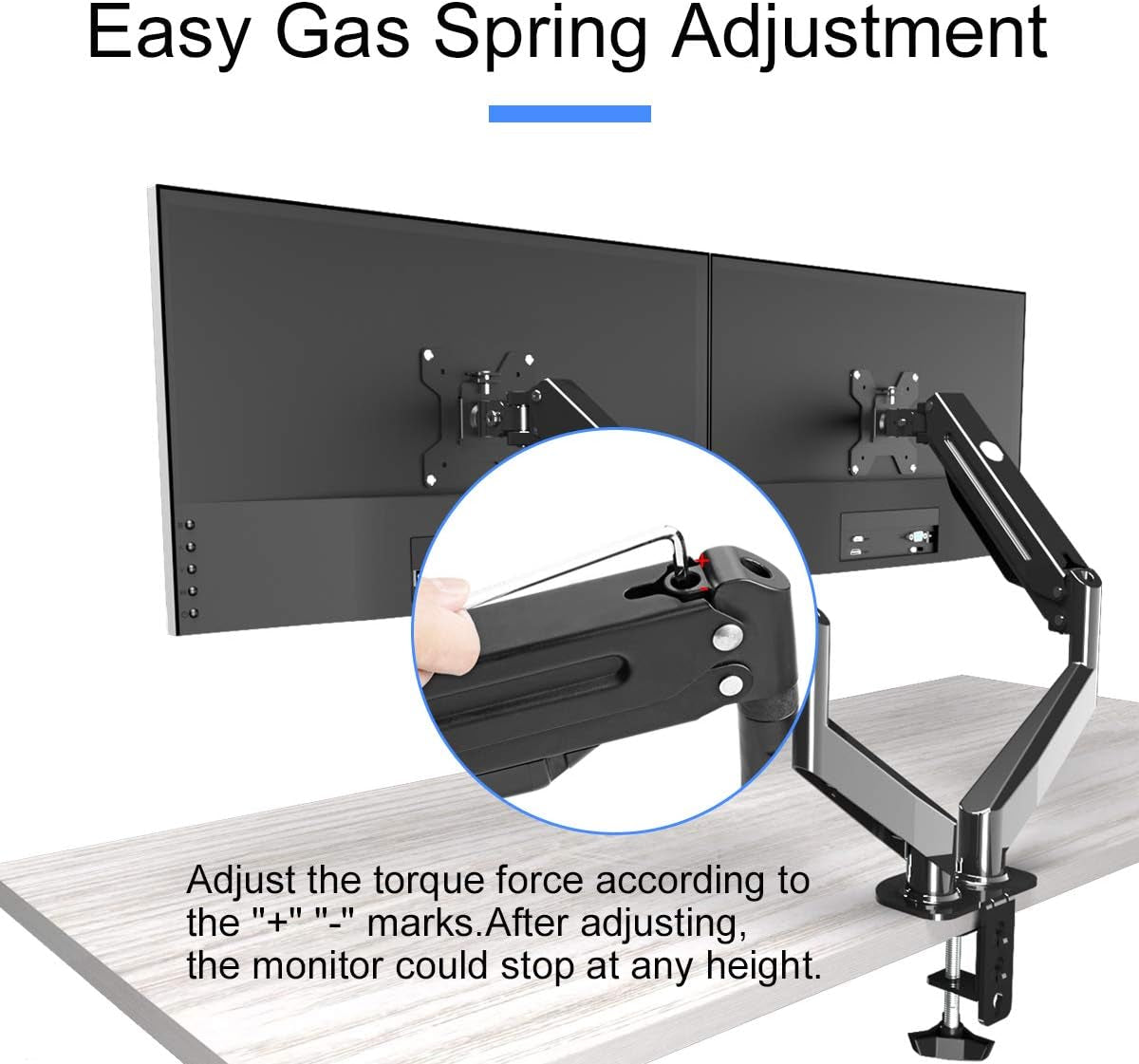 Dual Monitor Mount Stand-Height Adjustable Gas Spring Monitor Arm Desk Mount for 2 Computer Screens 17 to 32 Inches - Each Arm Holds up to 22Lbs,Black(Md8Sp)