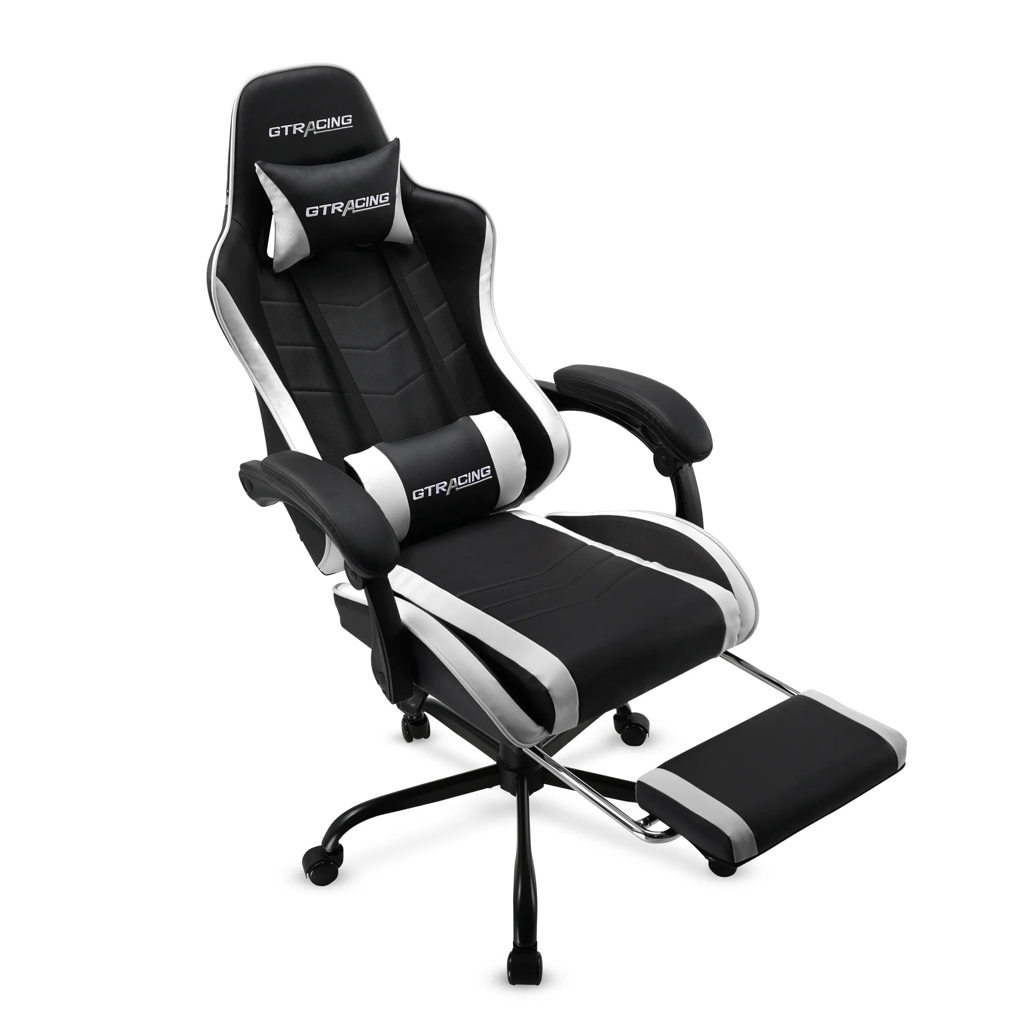 GTWD-200 Ergonomic Gaming Chair with Adjustable Pillows and Footrest , White