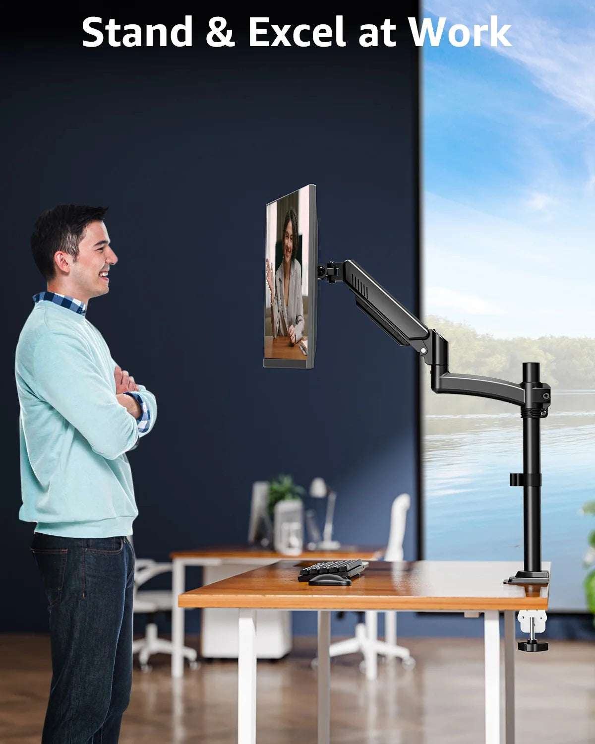 Single Monitor Arm for 13-32Inch, Full-Motion Monitor Mount, Height Adjustable Monitor Stand for Desk, Holds Max 22Lbs