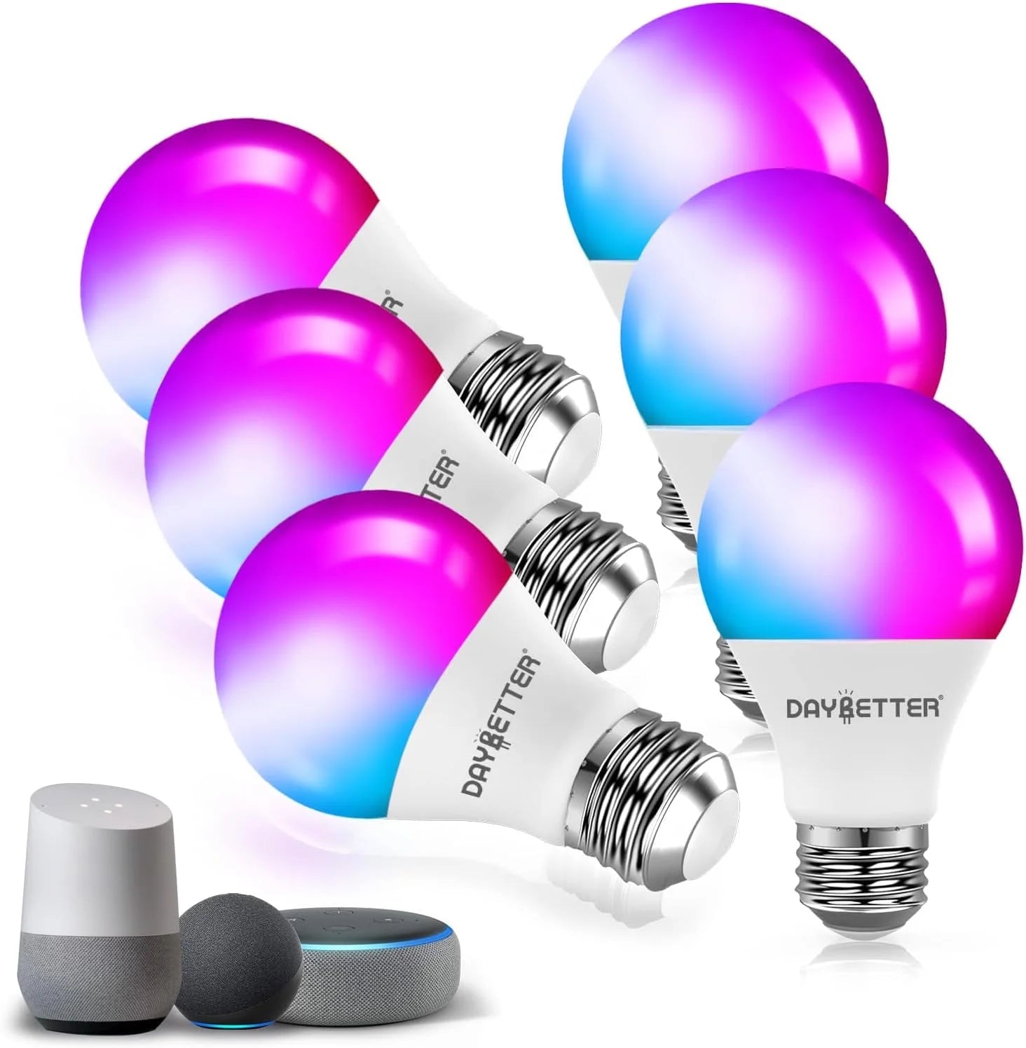 Smart Light Bulbs,  Wifi Color Changing LED Light Bulbs,9W (60Watt Eqv),A19 E26 2.4Ghz Only 6 Pack