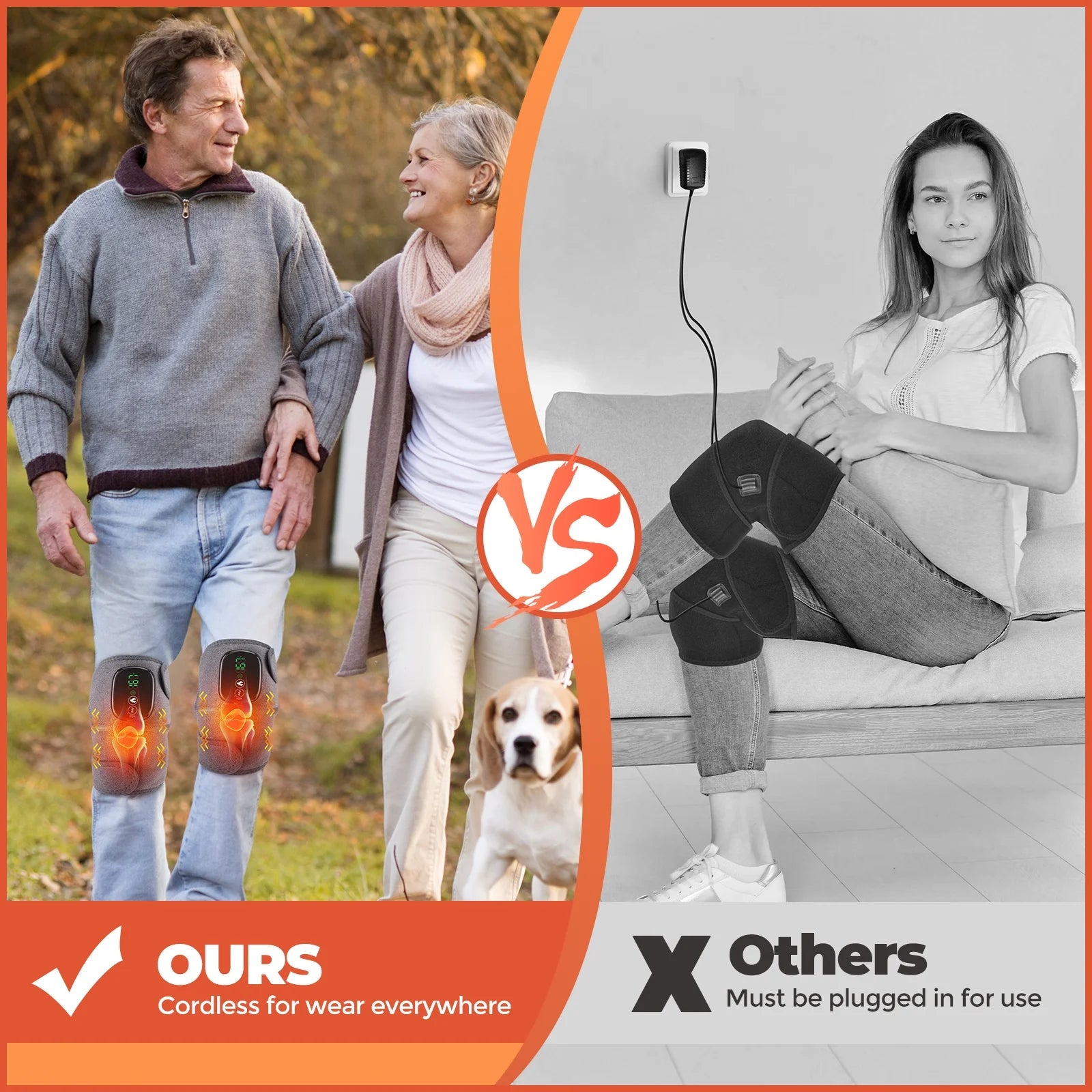 Cordless Knee Massager with Heated Vibration ,Heated Shoulder Knee Brace Wrap for Relax, Eletric Knee Heating Pad for Men Women,Heating Pad for Shoulder Knee 3 Adjustable Vibrations and Heating Modes