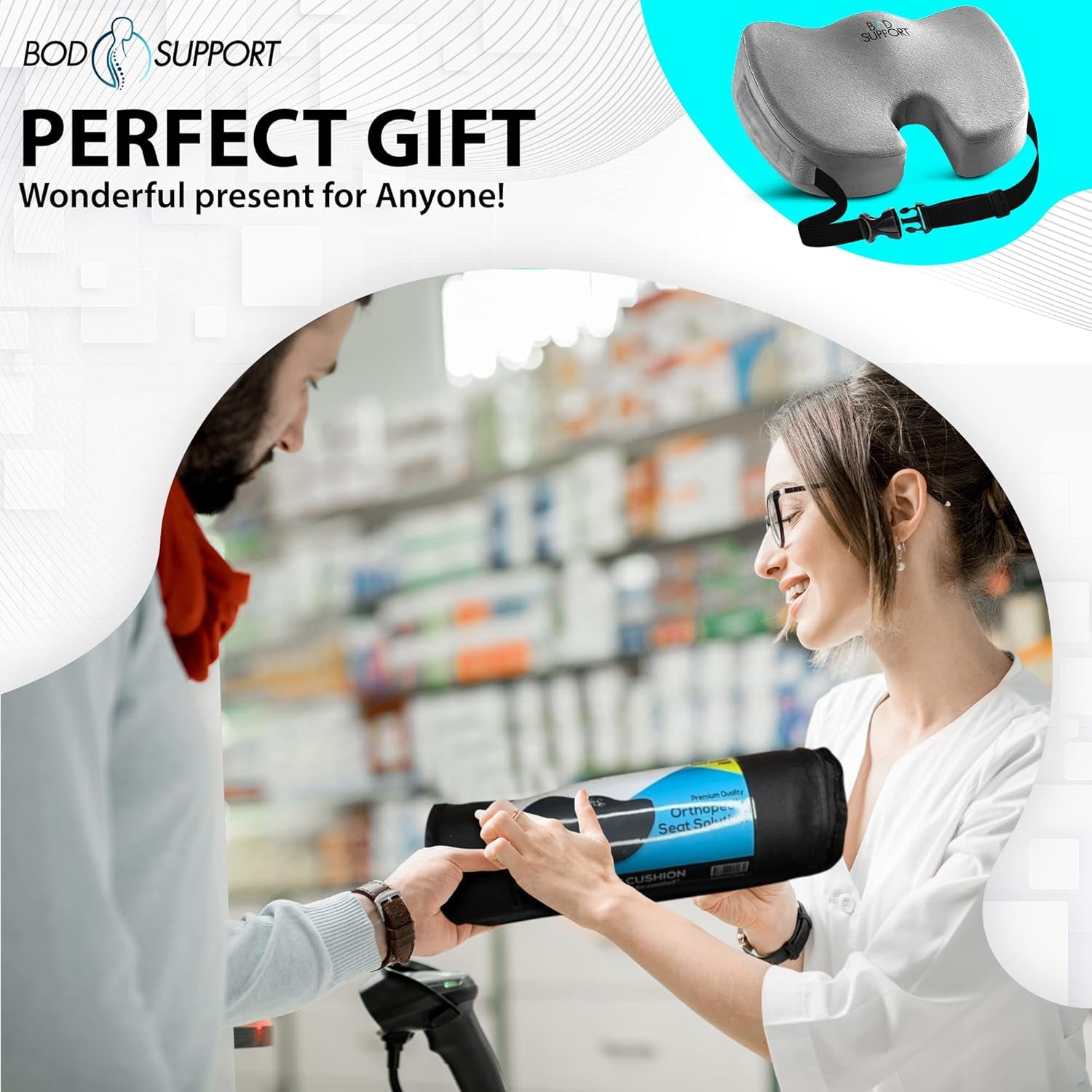 Seat Cushion with Straps - Seat Cushions for Office Chairs, Car Seat Cushion for Tailbone Pain Relief Cushion Design to Relieve Sciatica Coccyx Design from Prolonged Sitting (Grey)