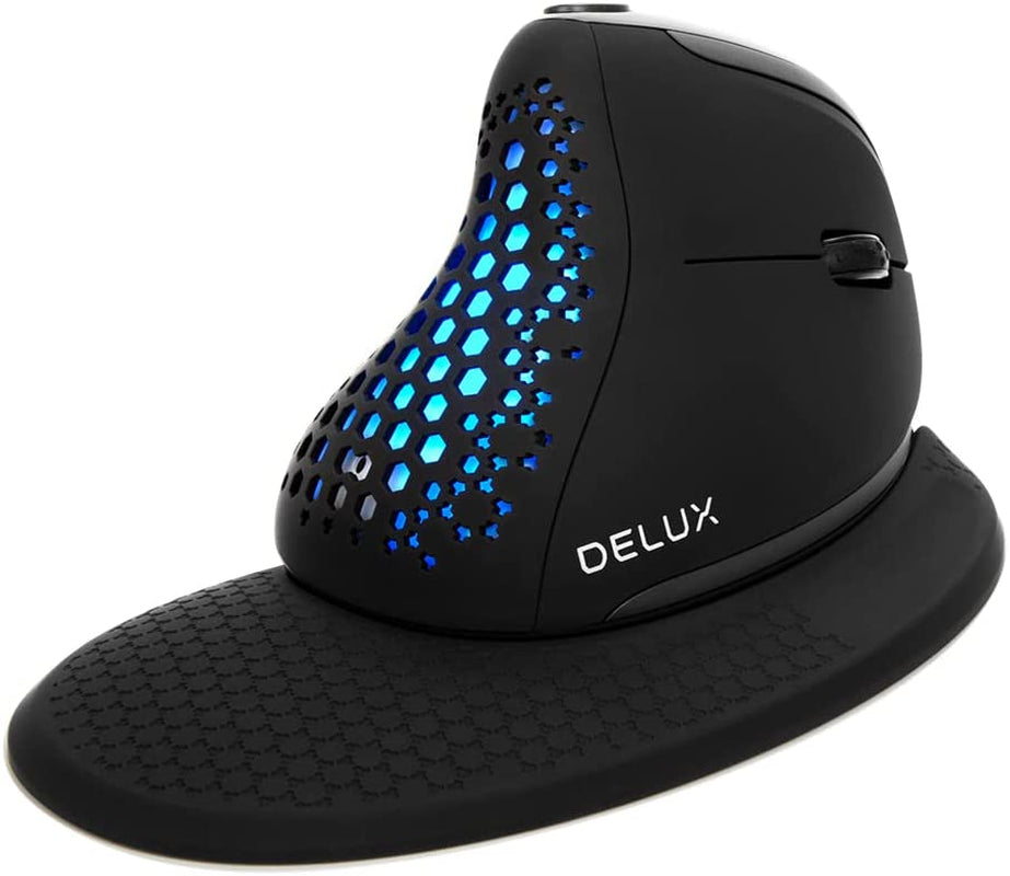 Seeker Wireless Ergonomic Vertical Mouse with OLED Screen, BT and USB Receiver, Connect with up to 4 Devices, Thumb Wheel, 4000DPI, Programmable Rechargeable Silent Mouse(M618Xsd-Black)