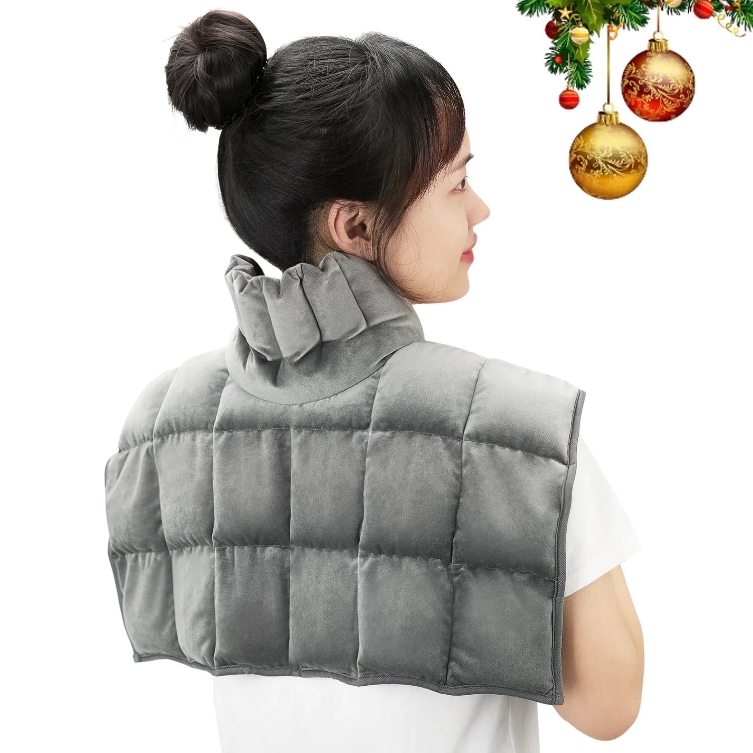Microwave Heating Pad for Neck, Shoulders & Back with Herbal Aromatherapy, Hot & Cold Compress, Grey Gift for Mother, Wife, Daughter, Girl Friend