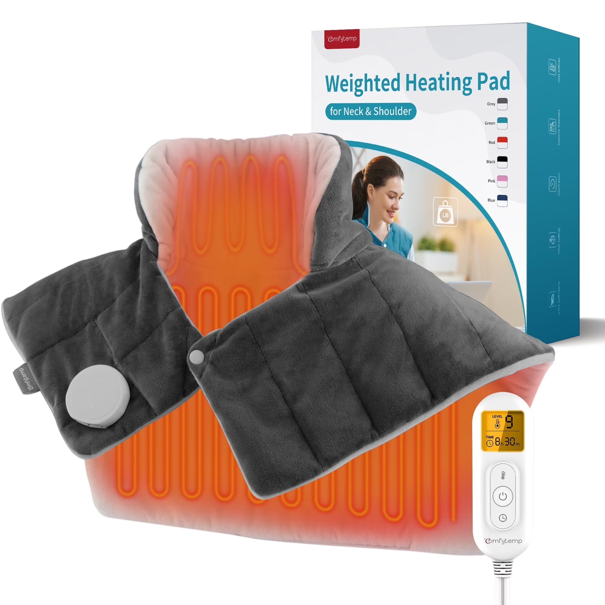 Weighted Heating Pad for Neck and Shoulders, FSA HSA Eligible, 19"X 24", Gray
