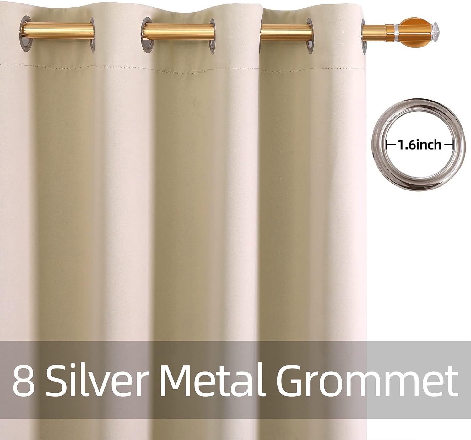 Cream Blackout Curtains for Bedroom Living Room Window, Black Out Thermal Curtains & Drapes, Grommet Solid Thermal Insulated Soundproof Curtains, 2 Panels 52X108