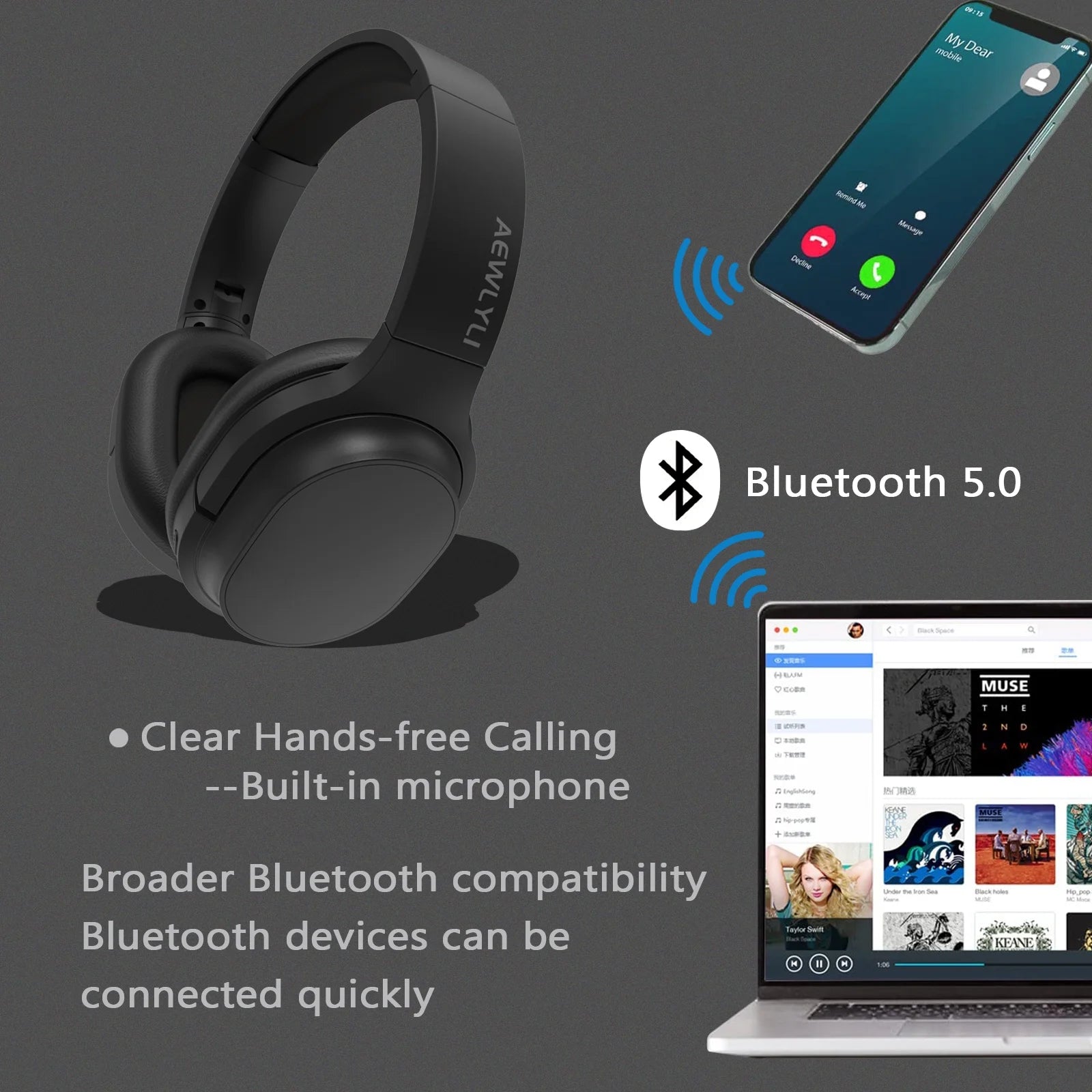 Noise Cancelling Headphones, Bluetooth over Ear Headphones, Wireless Foldable Stereo Microphone, S31 - Black