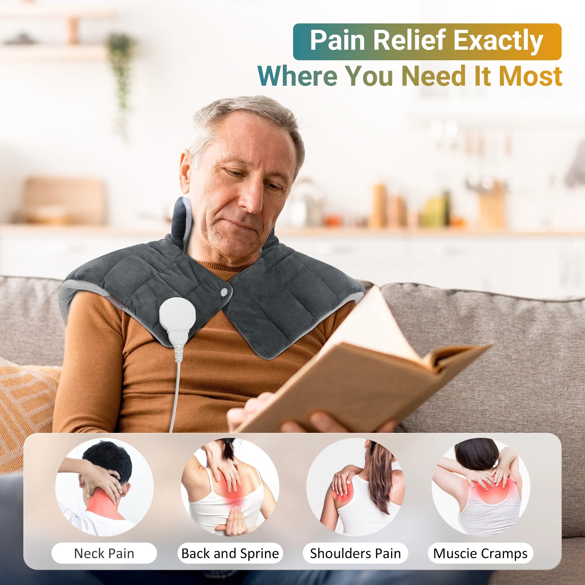 Weighted Heating Pad for Neck and Shoulders, FSA HSA Eligible, 19"X 24", Gray