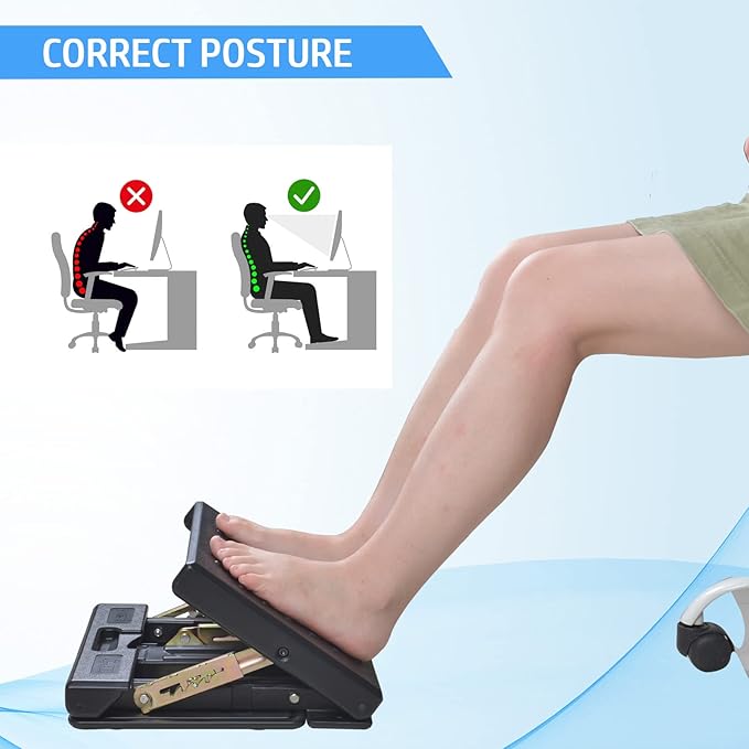 Scalebeard Under-Desk Footrest - Ergonomic Angle Adjustable with Removable Soft Pad for Comfort, Back & Body Pressure Relief (Black)