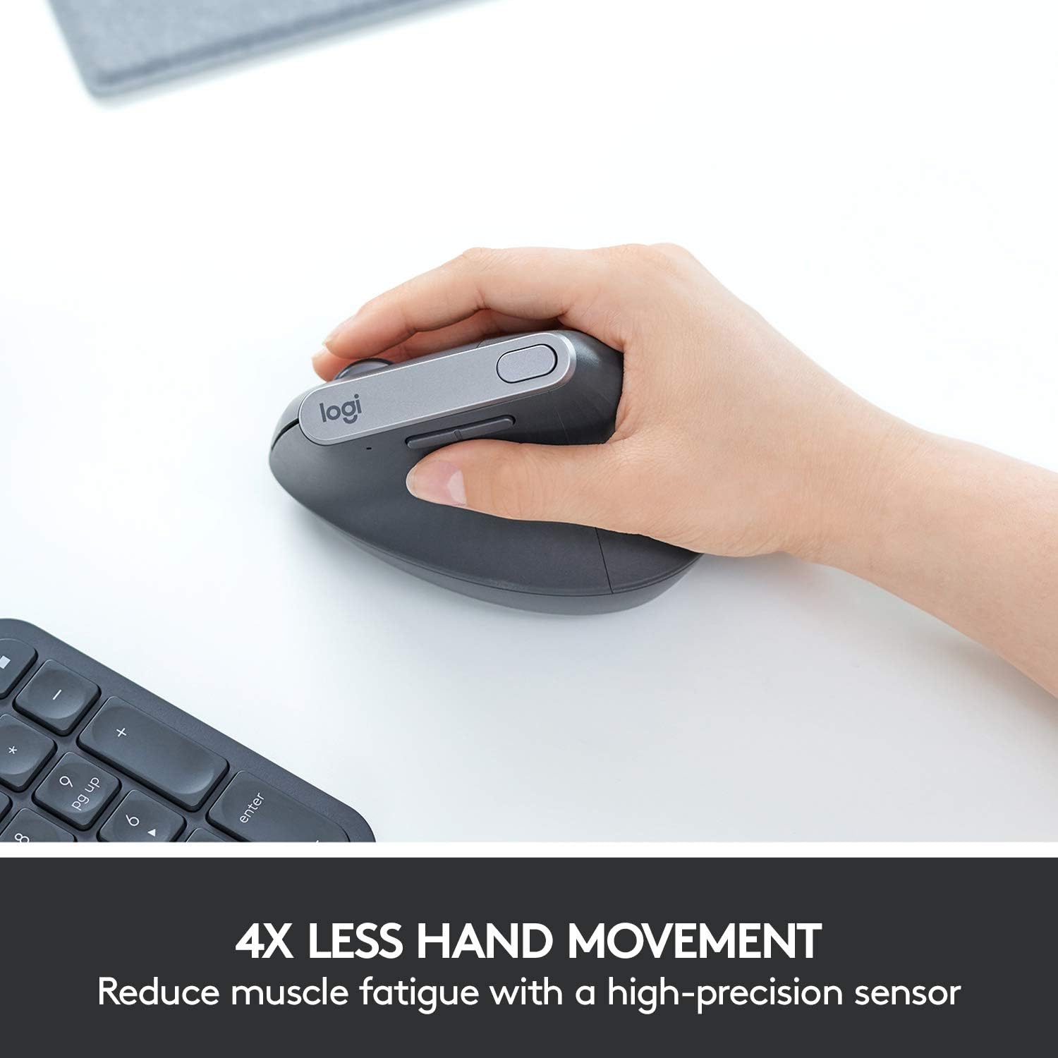Logitech MX Vertical Wireless Mouse – Ergonomic Design Reduces Muscle Strain, Move Content Between 3 Windows and Apple Computers, Rechargeable,